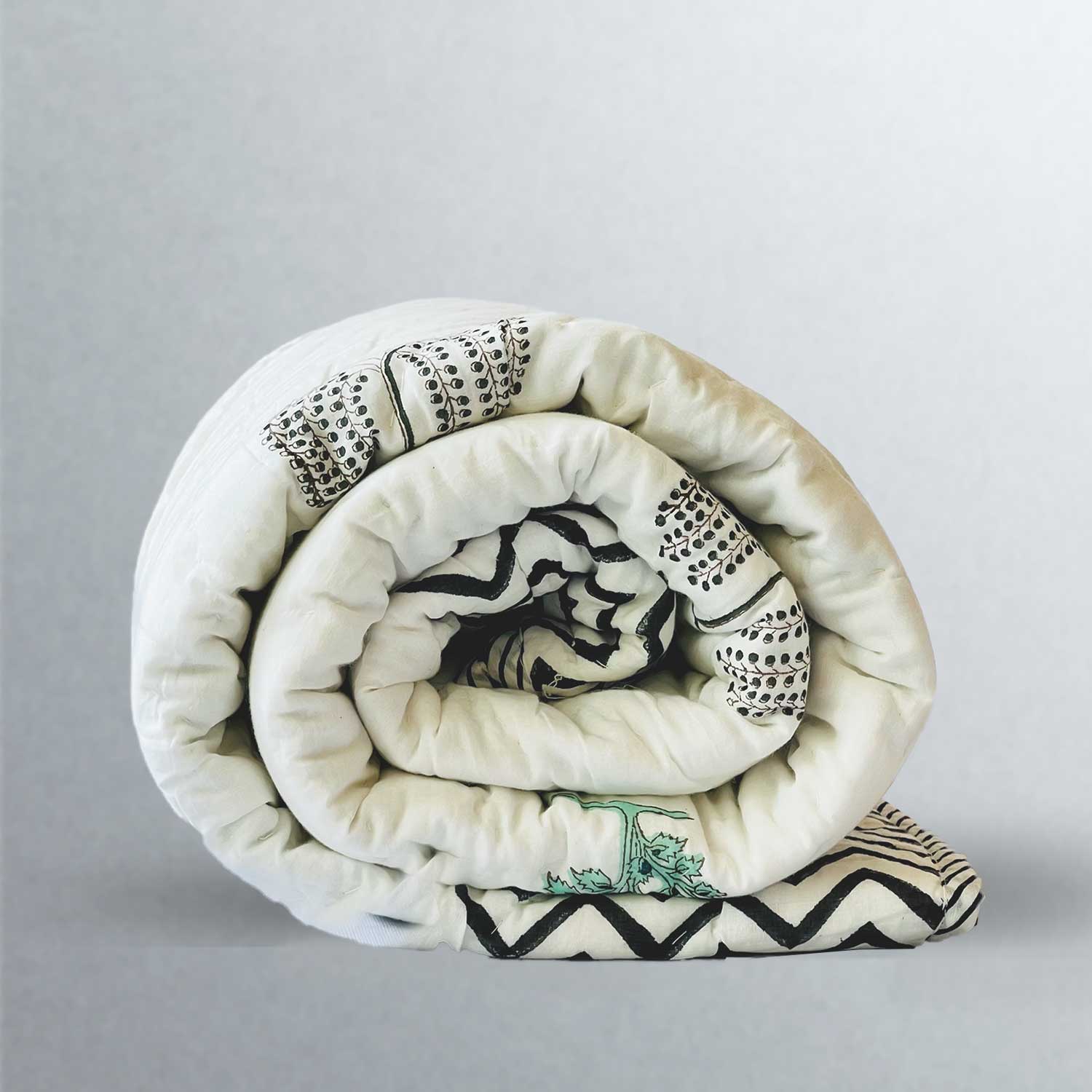 White with Black Border Soft Cotton Floral Printed Quilt - 60 inches x 90 inches