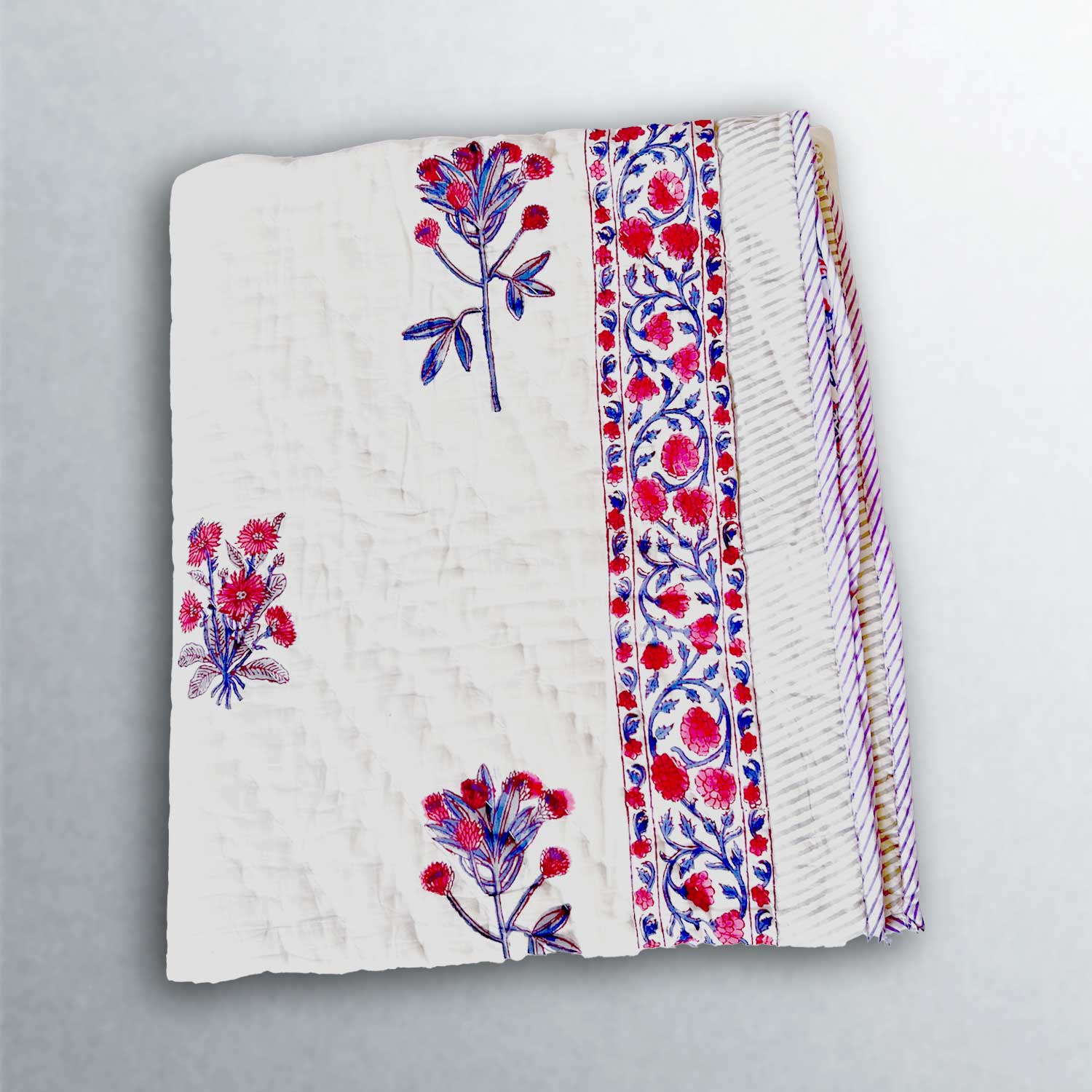 White & Red Soft Cotton Floral Printed Quilt - 60 inches x 90 inches