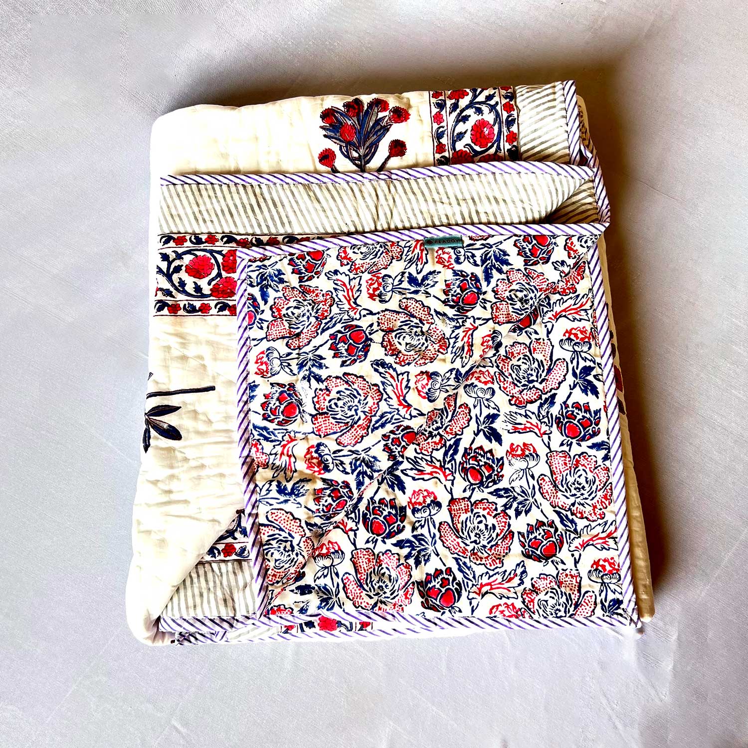 White & Red Soft Cotton Floral Printed Quilt - 60 inches x 90 inches