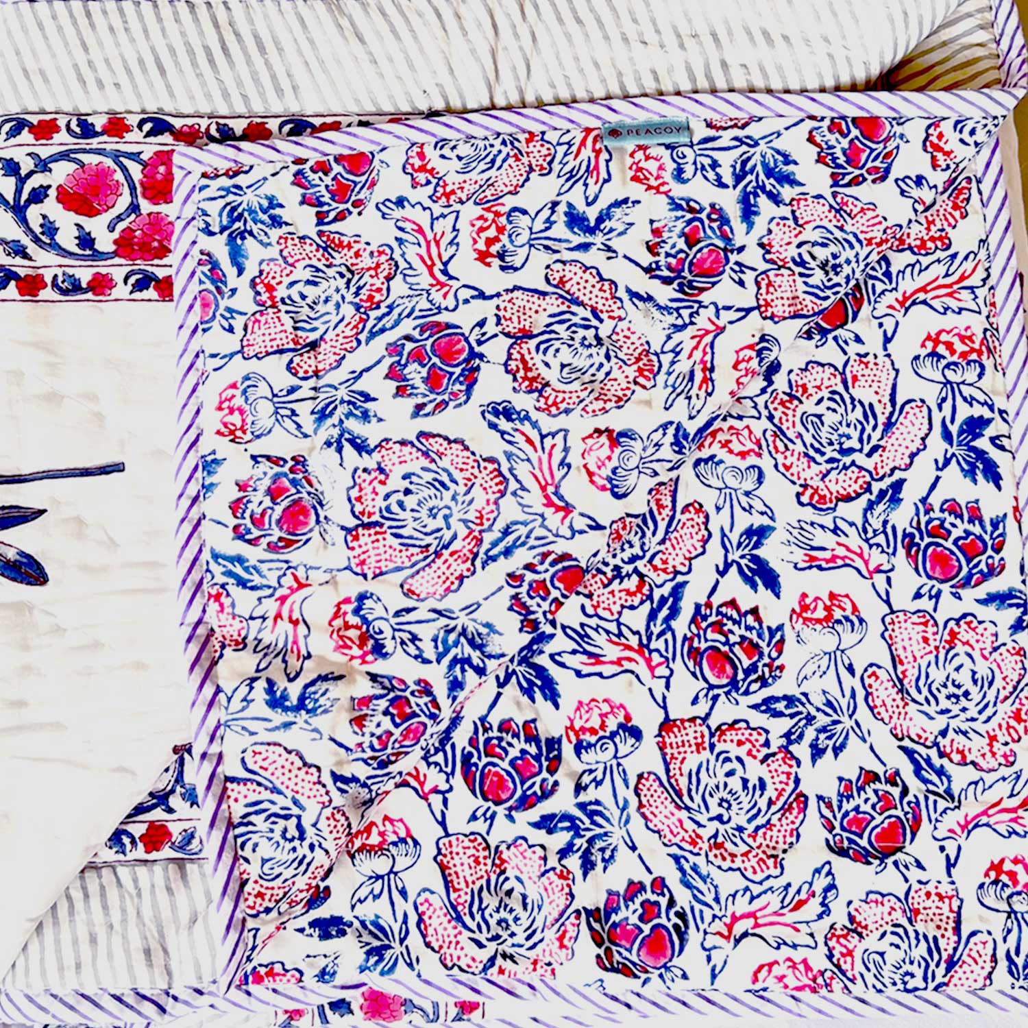 White & Red Soft Cotton Floral Printed Quilt - 60 inches x 90 inches