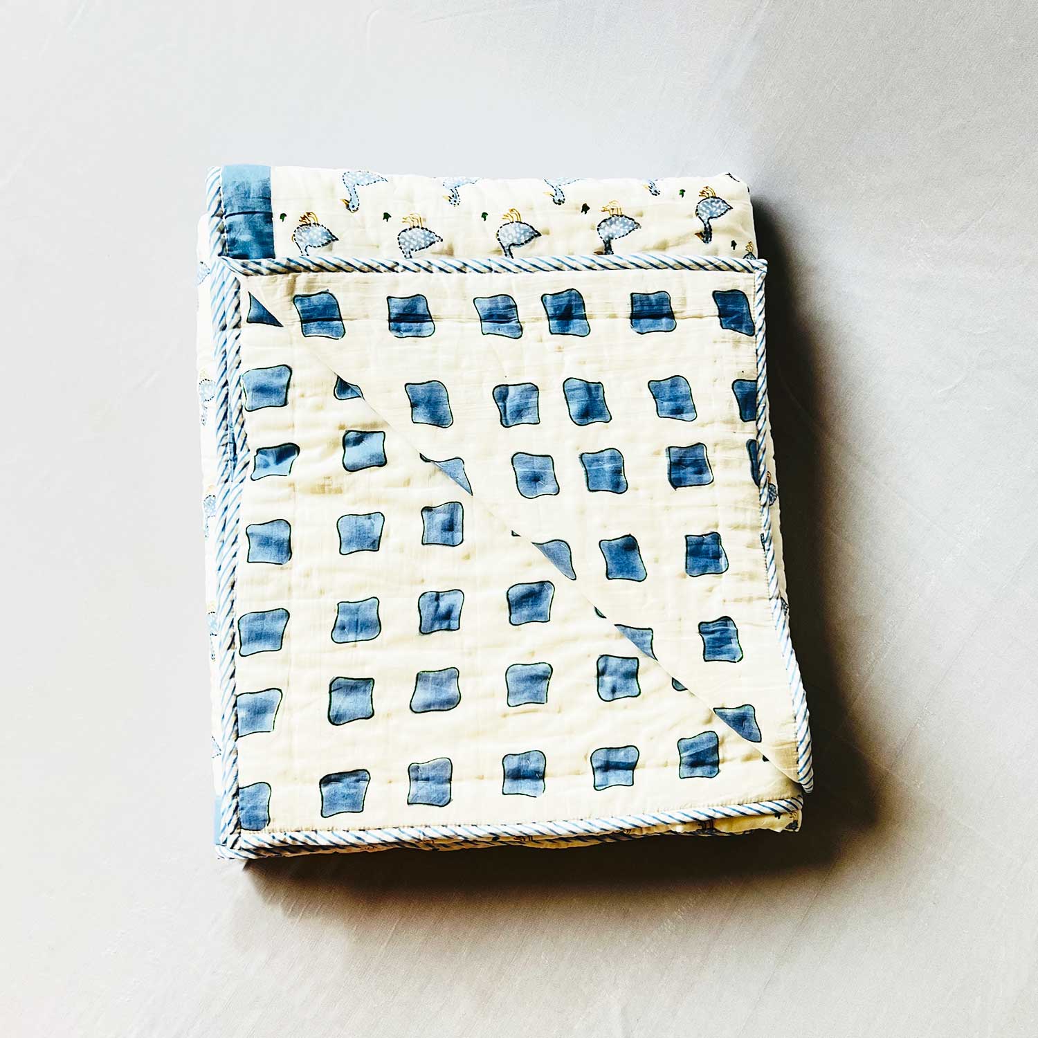 Blue & White Soft Cotton Printed Quilt - 40 inches x 60 inches