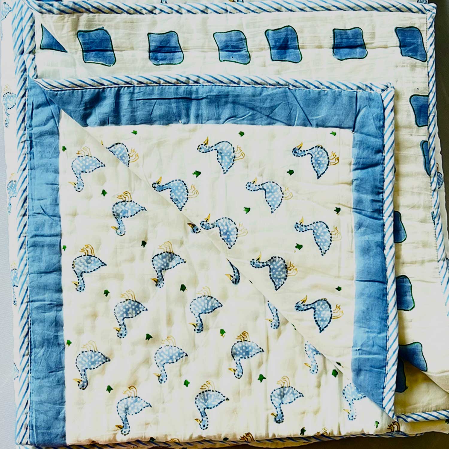 Blue & White Soft Cotton Printed Quilt - 40 inches x 60 inches