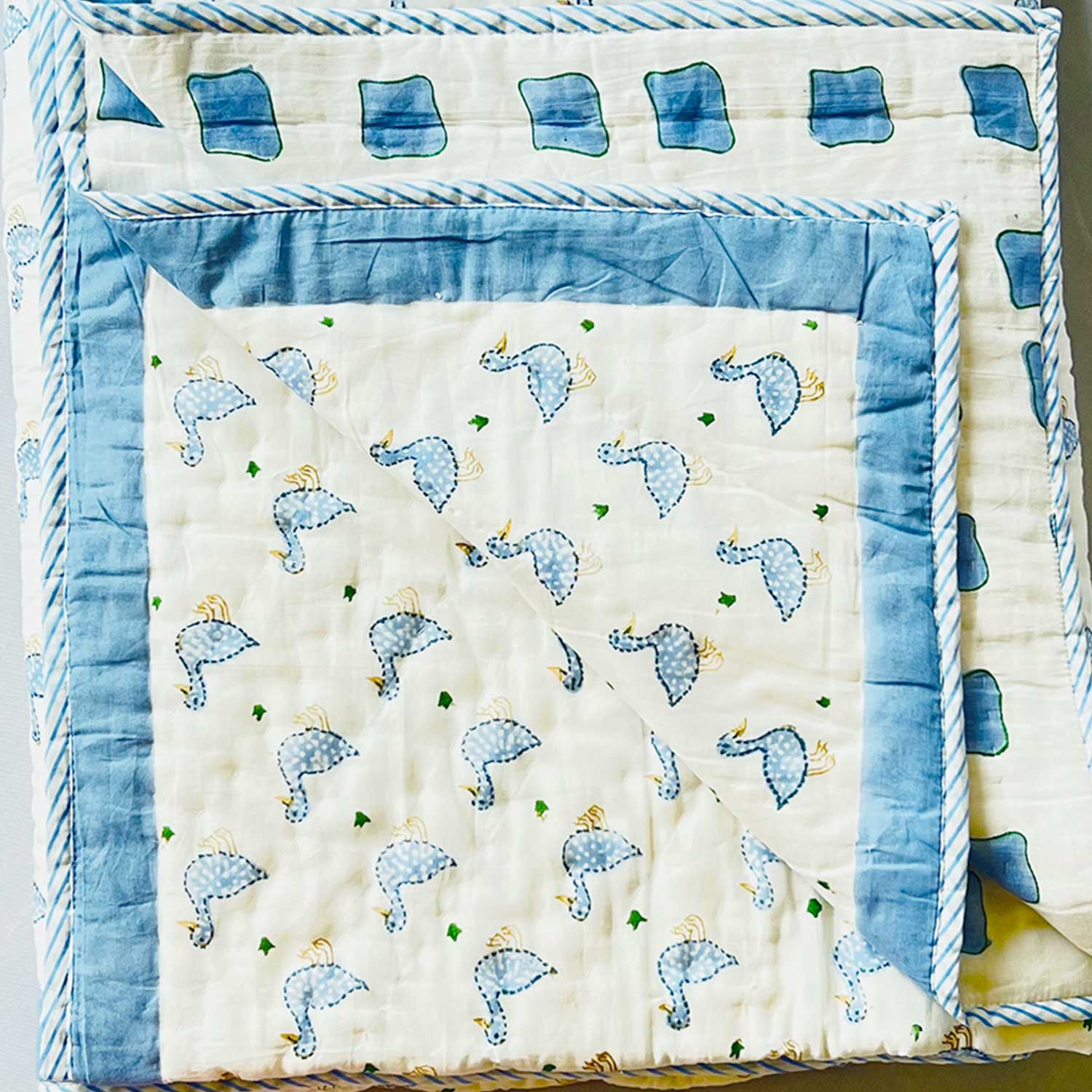 Blue & White Soft Cotton Printed Quilt - 40 inches x 60 inches