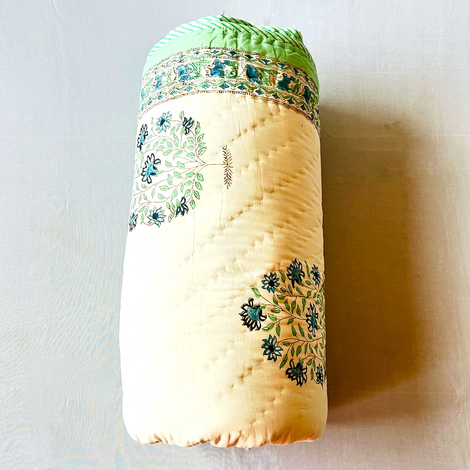 Green & White Soft Cotton Printed Quilt - 90 inches x 100 inches