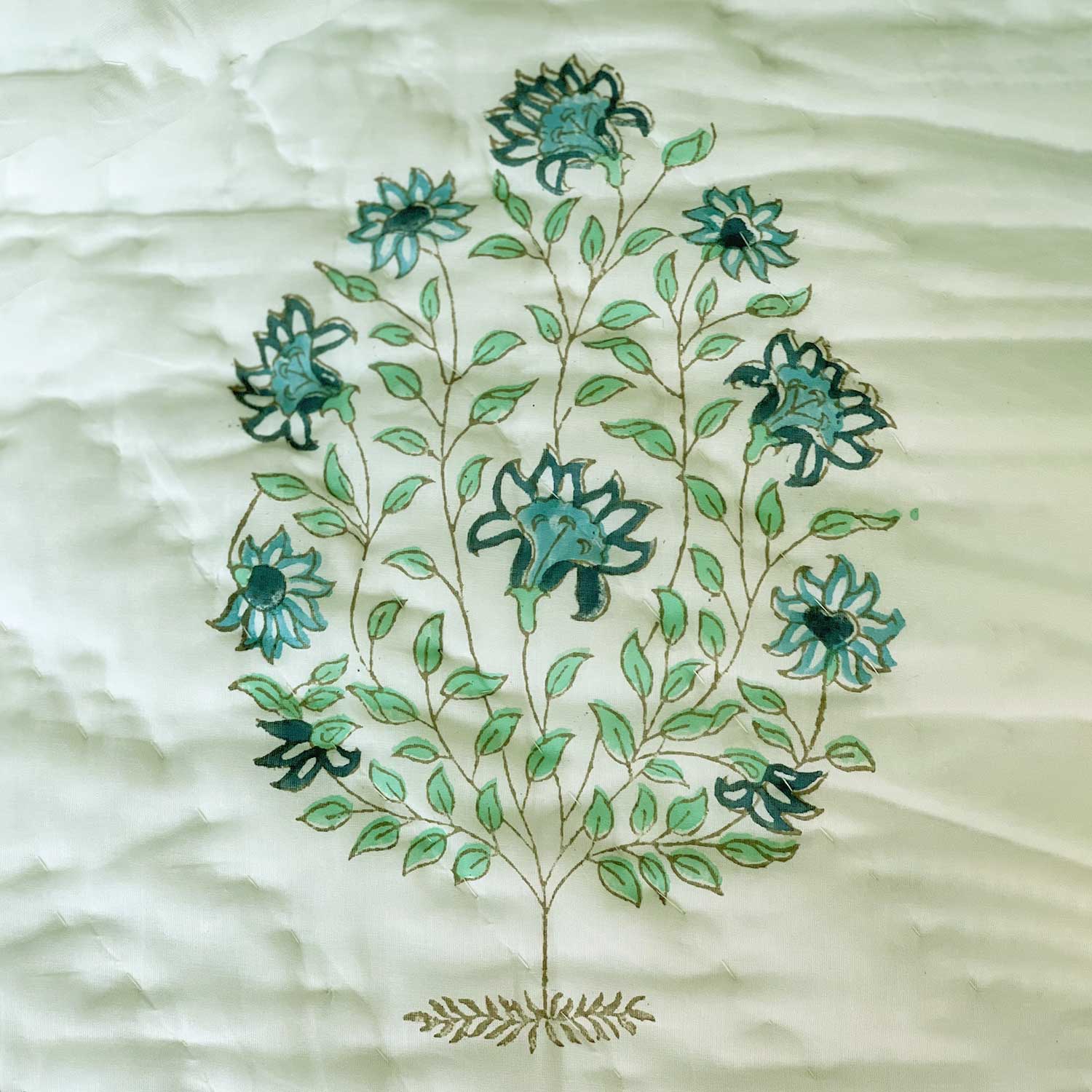 Green & White Soft Cotton Printed Quilt - 90 inches x 100 inches