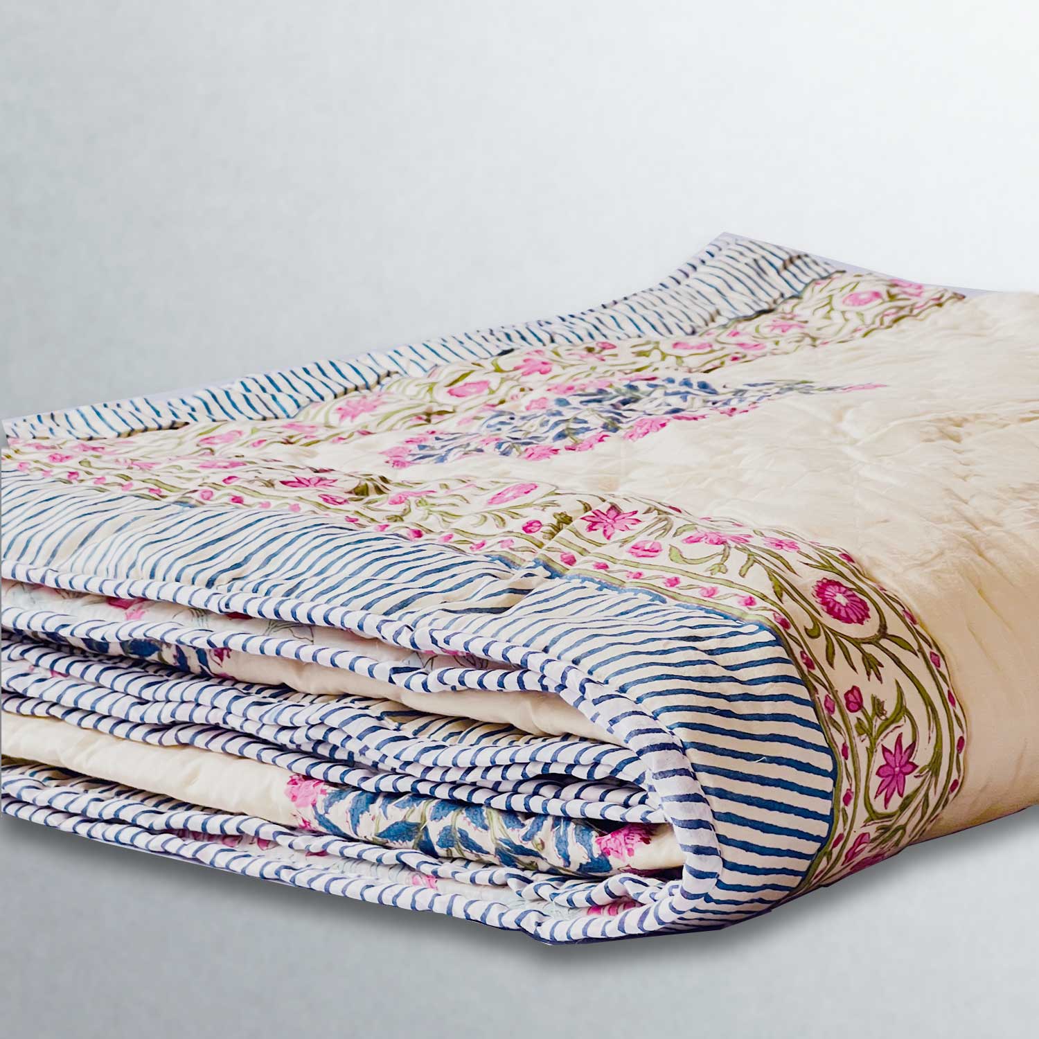 Yellow Soft Cotton Floral Printed Quilt - 90 inches x 100 inches