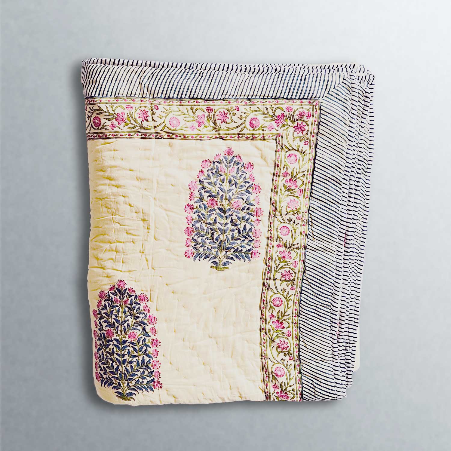 Yellow Soft Cotton Floral Printed Quilt - 90 inches x 100 inches