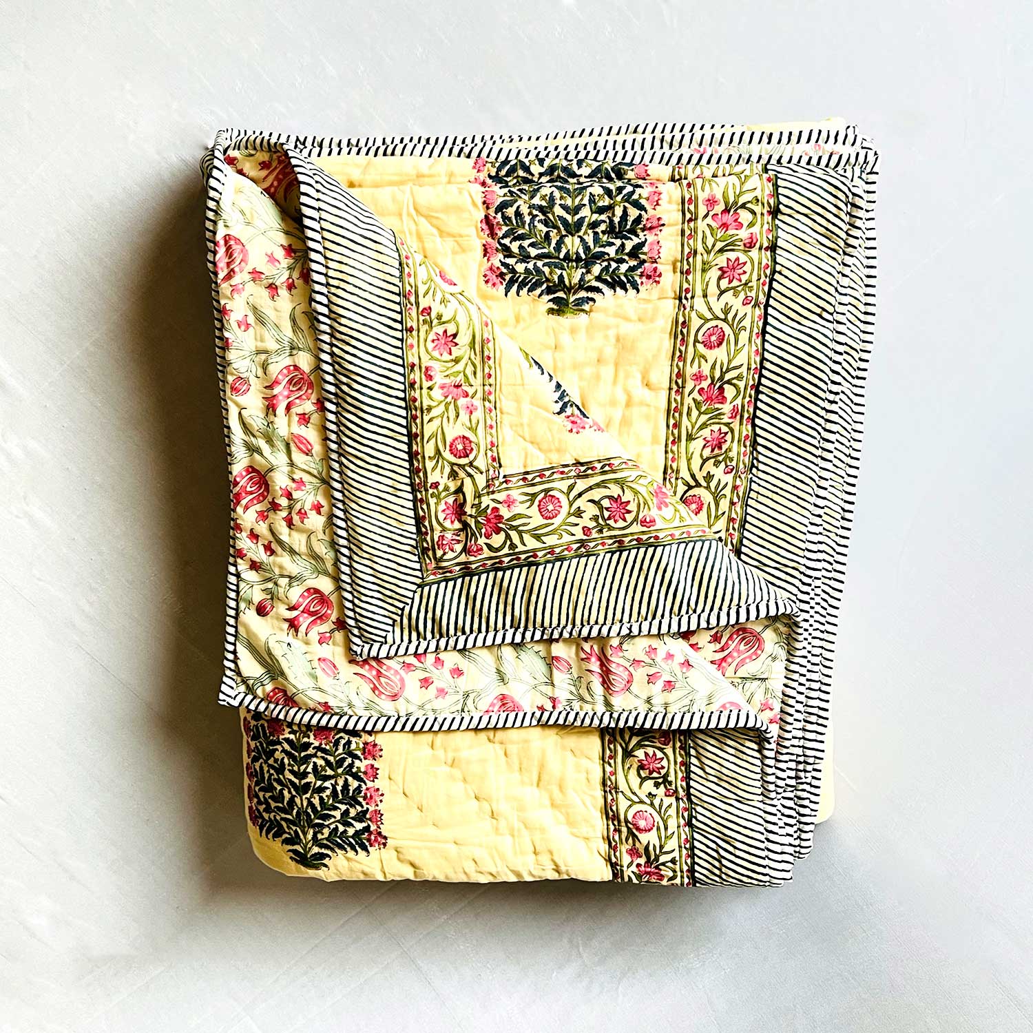 Yellow Soft Cotton Floral Printed Quilt - 90 inches x 100 inches