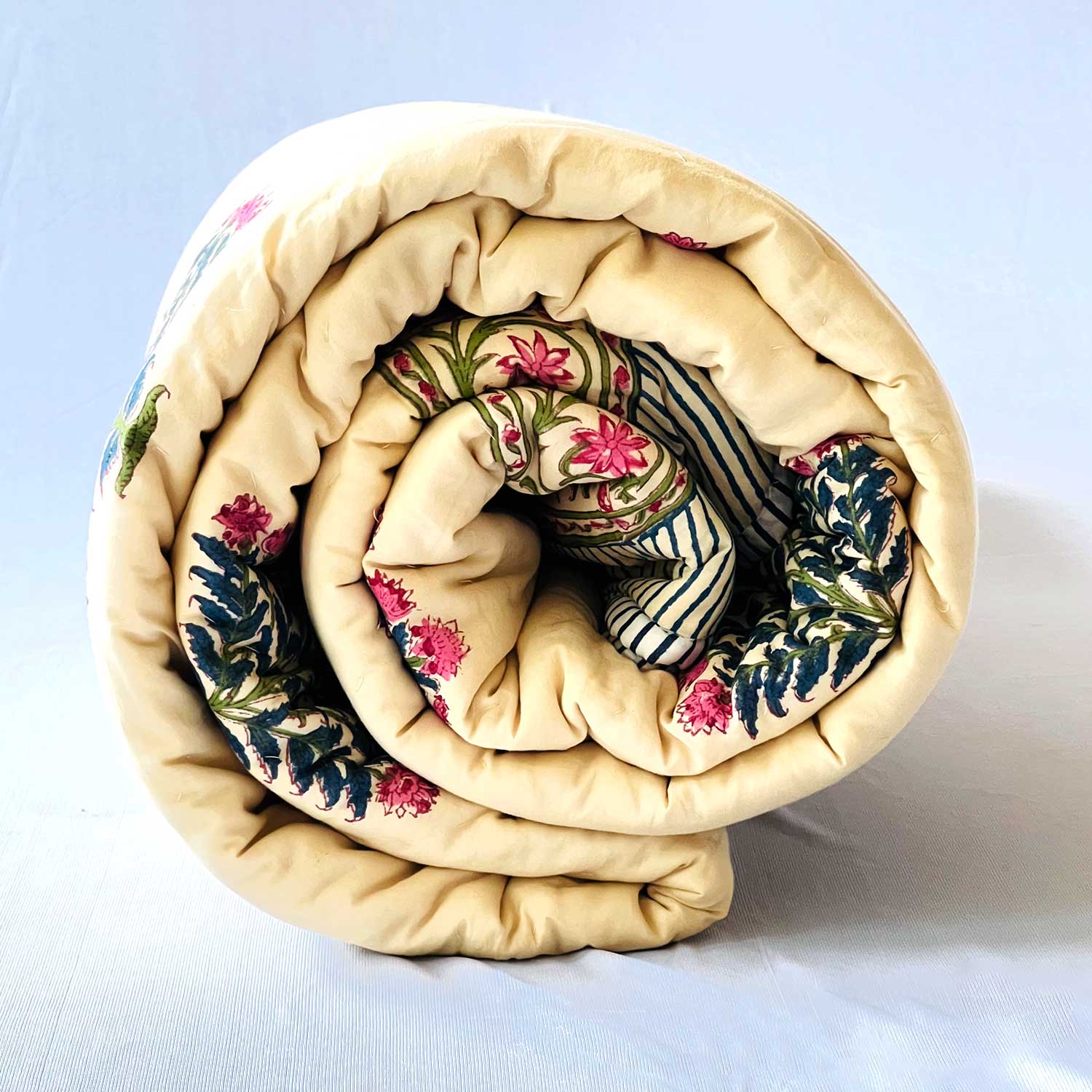 Yellow Soft Cotton Floral Printed Quilt - 90 inches x 100 inches