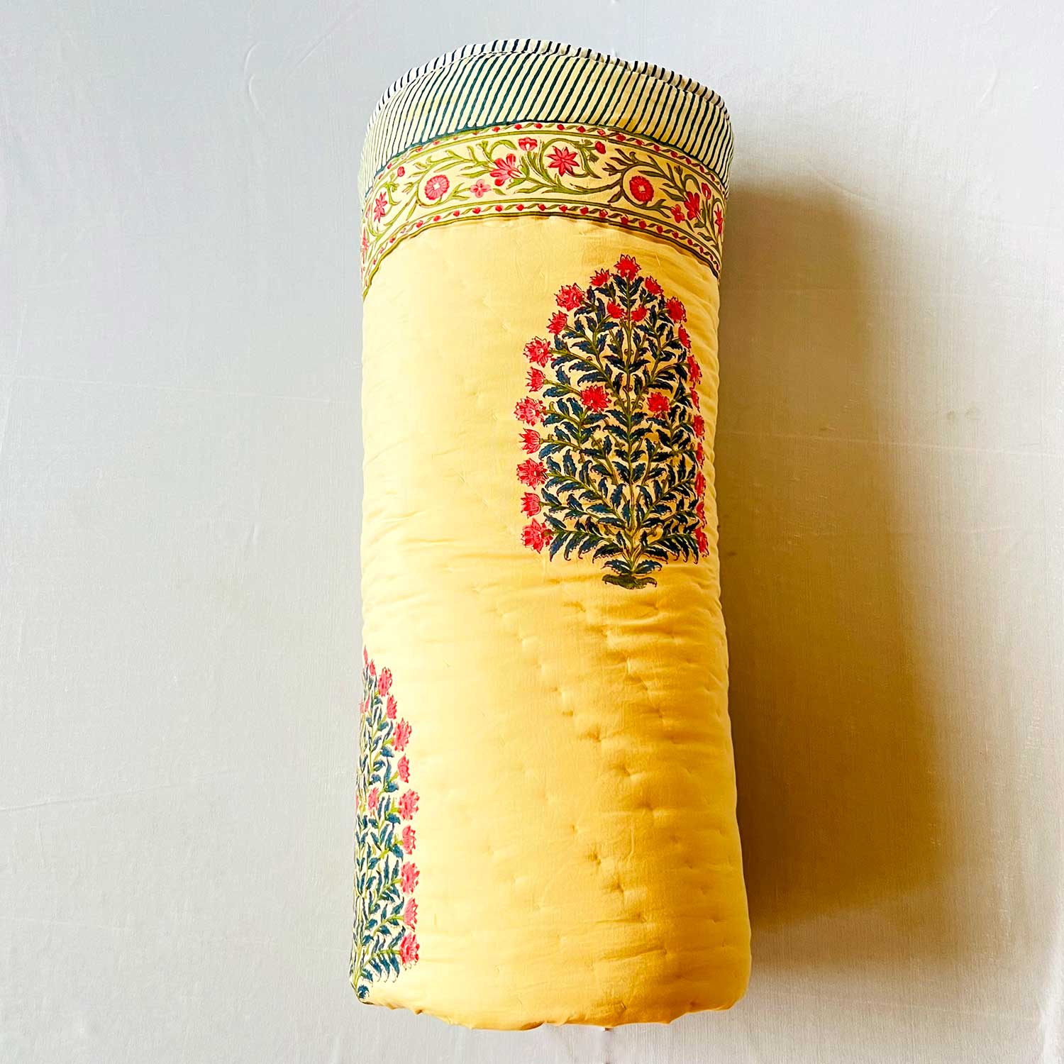 Yellow Soft Cotton Floral Printed Quilt - 90 inches x 100 inches