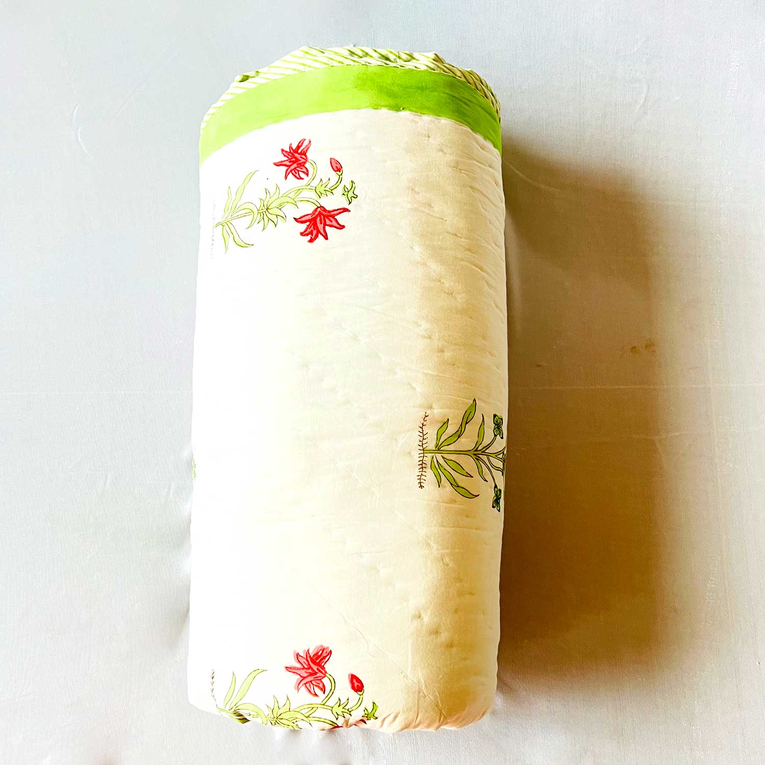 White & Green Soft Cotton Floral Printed Quilt - 90 inches x 100 inches