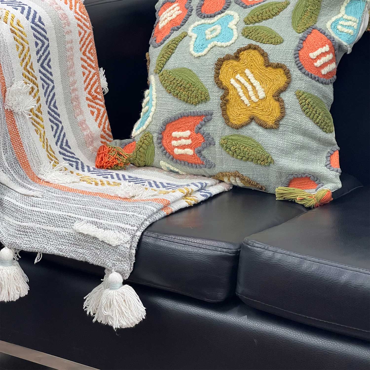 White Cotton Throw with Tassels 60 inches x 50 inches