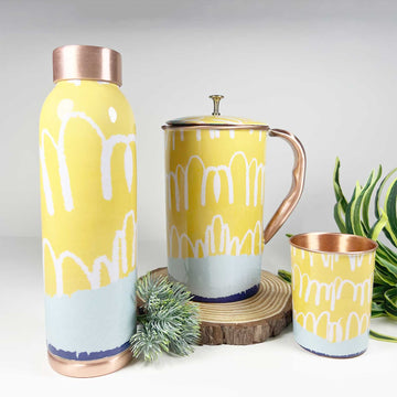 Yellow Pure Copper Bottle, Jug & Glass Set