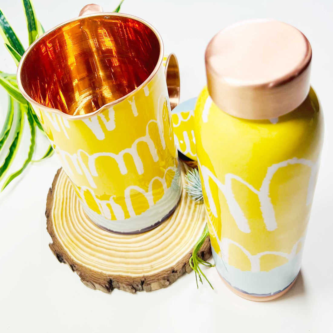 Yellow & White 100% Pure Copper Bottle - 1000 ml