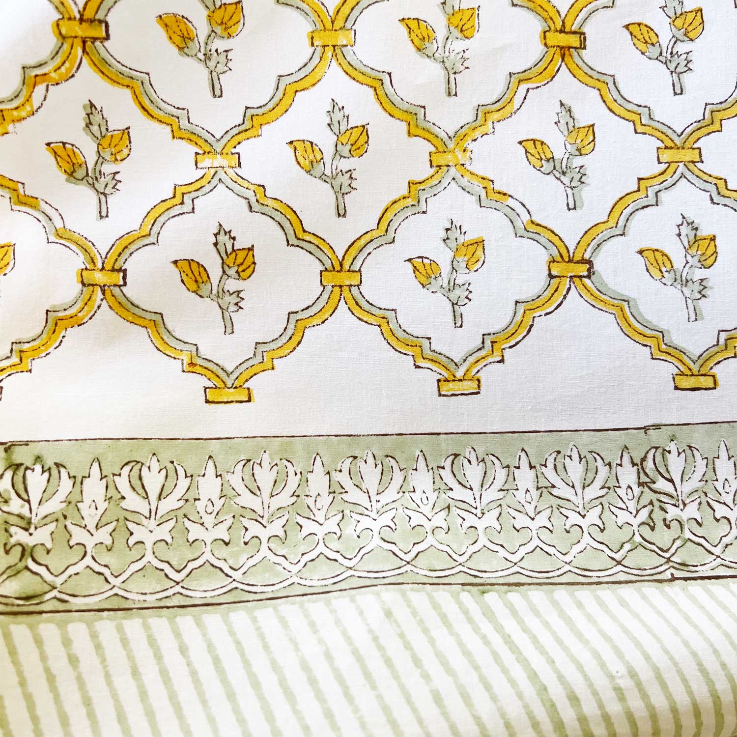 Yellow Jaal Jaipuri Double Bedsheet 108 inches x 108 inches