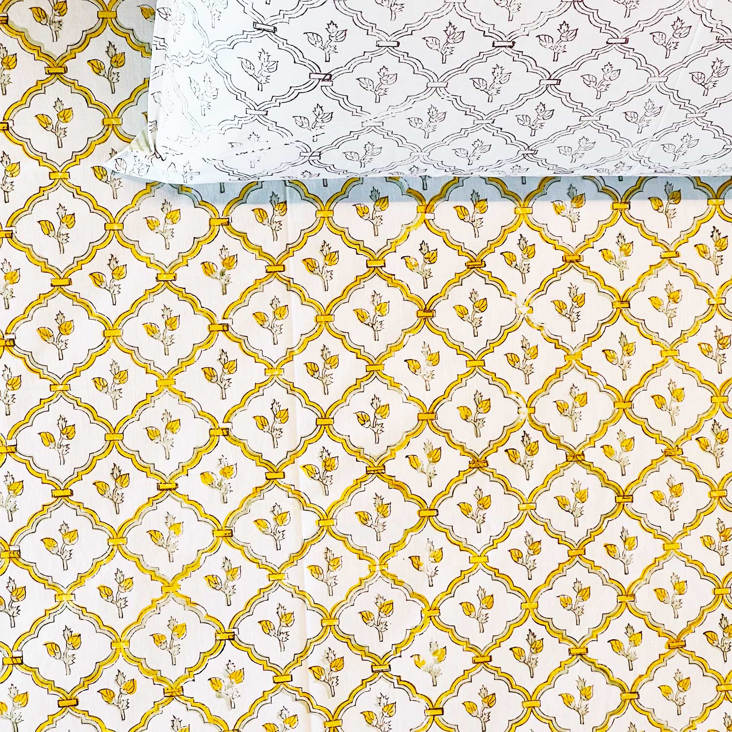 Yellow Jaal Jaipuri Double Bedsheet 108 inches x 108 inches