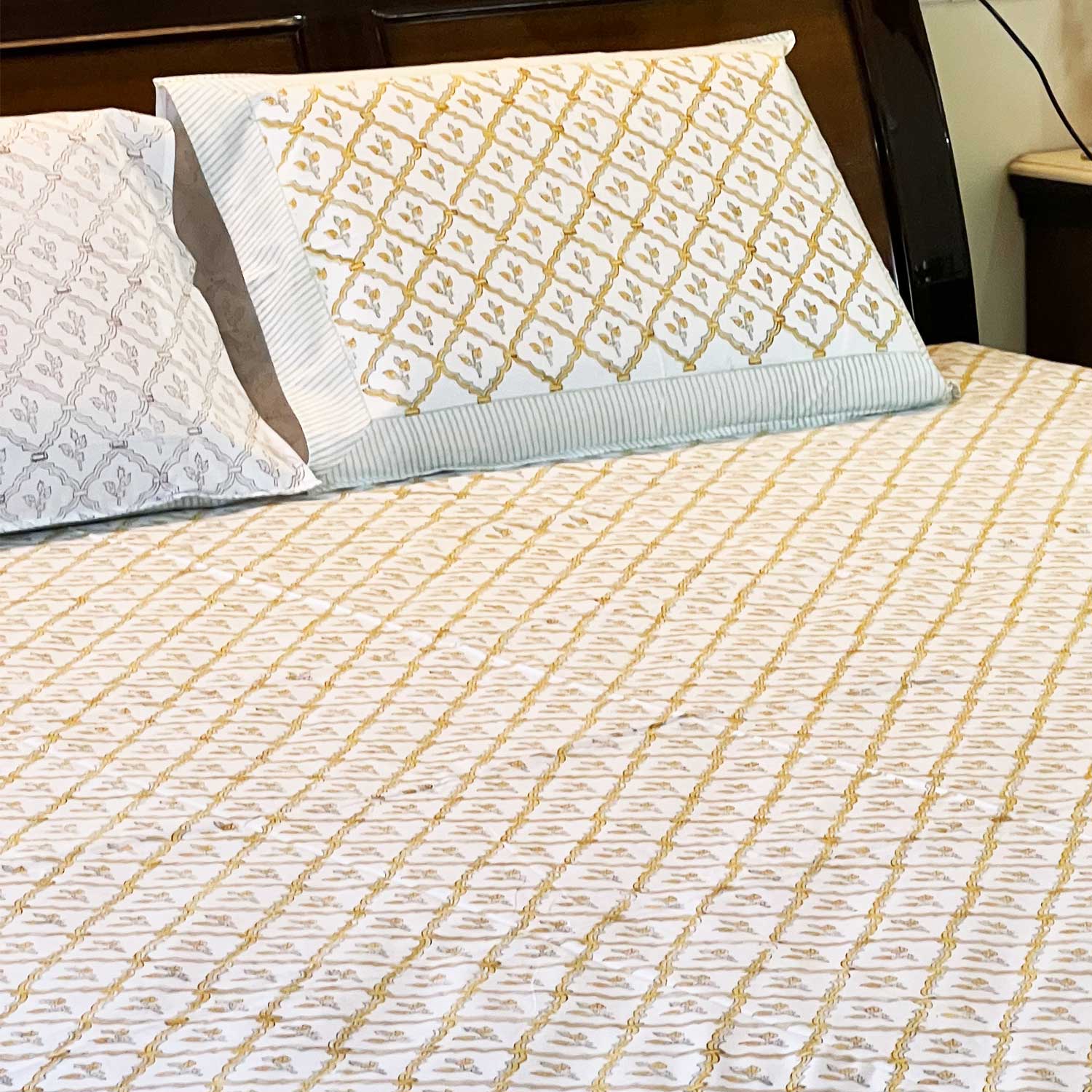 Yellow Jaal Jaipuri Double Bedsheet 108 inches x 108 inches
