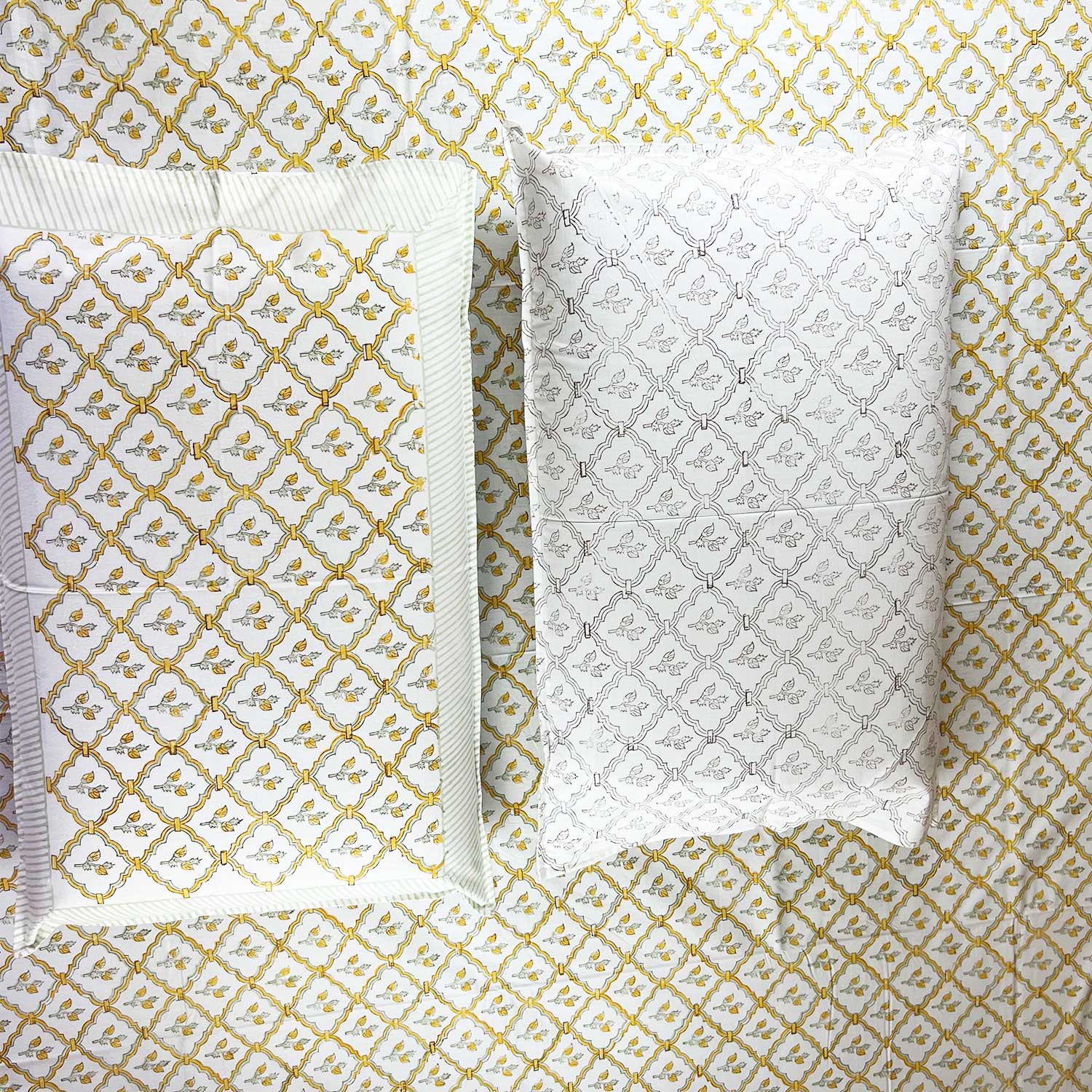 Yellow Jaal Jaipuri Double Bedsheet 108 inches x 108 inches