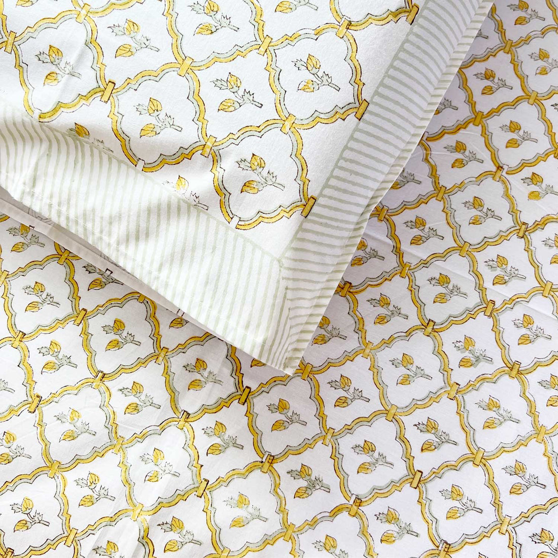 Yellow Jaal Jaipuri Double Bedsheet 108 inches x 108 inches