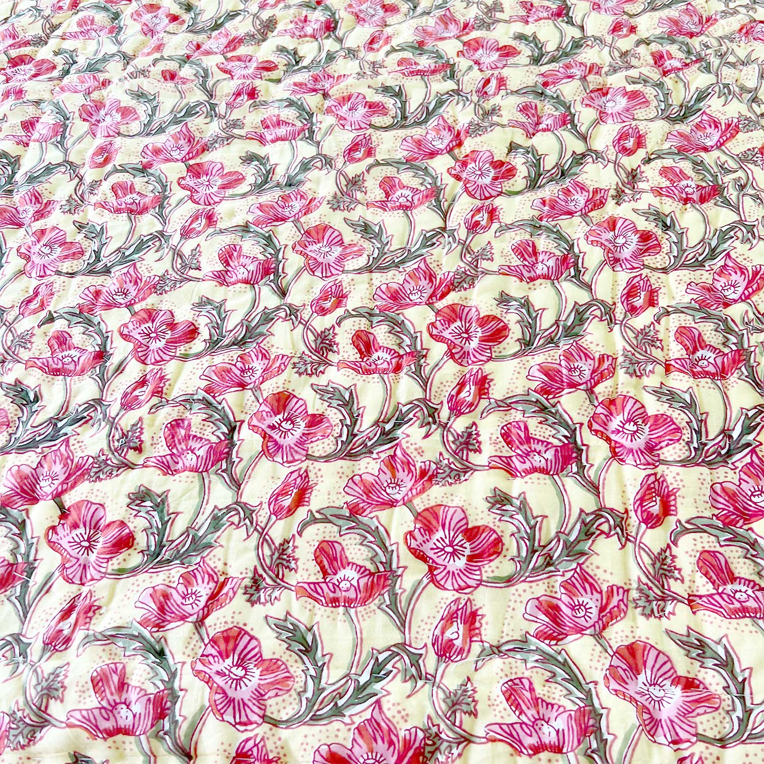 Red Jaal Block Printed Double sided Cotton Quilt - 90 inches x 108 inches