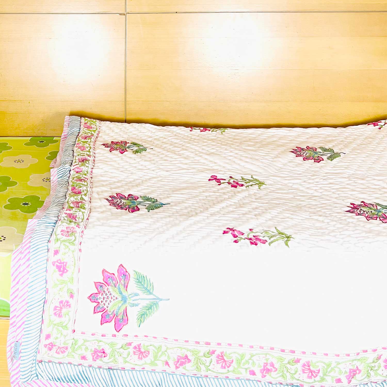 Wine Floral Double Sided Block Printed Cotton Quilt Single 60x90 Inches