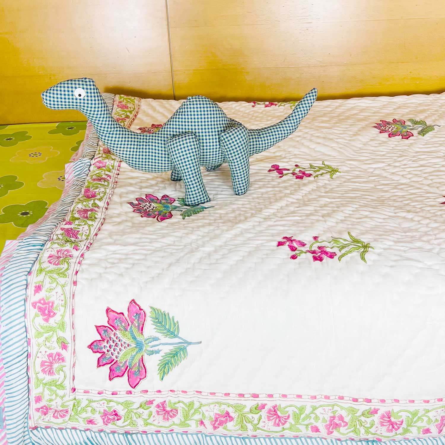 Wine Floral Double Sided Block Printed Cotton Quilt Single 60x90 Inches