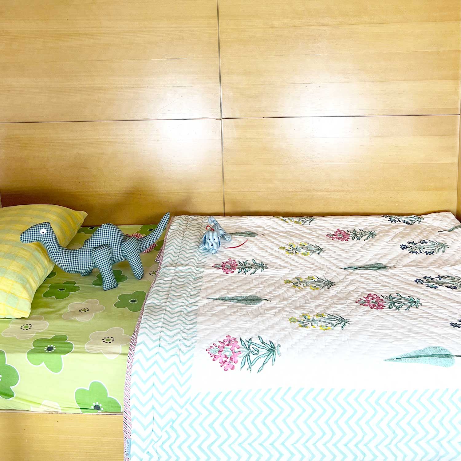 Cute Floral Double Sided Block Printed Cotton Quilt Single 60x90 Inches