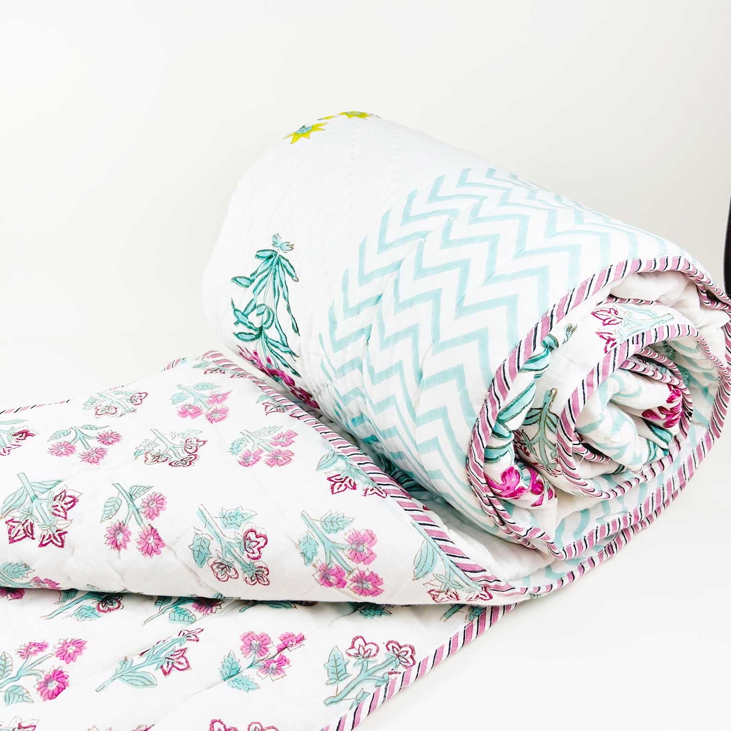 Cute Elephant Double Sided Block Printed Cotton Quilt Single 60x90 Inches