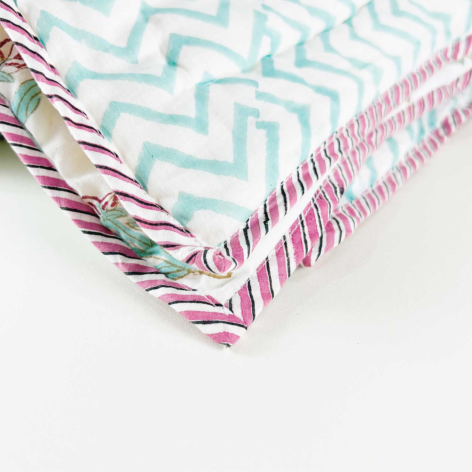 Cute Floral Double Sided Block Printed Cotton Quilt Single 60x90 Inches