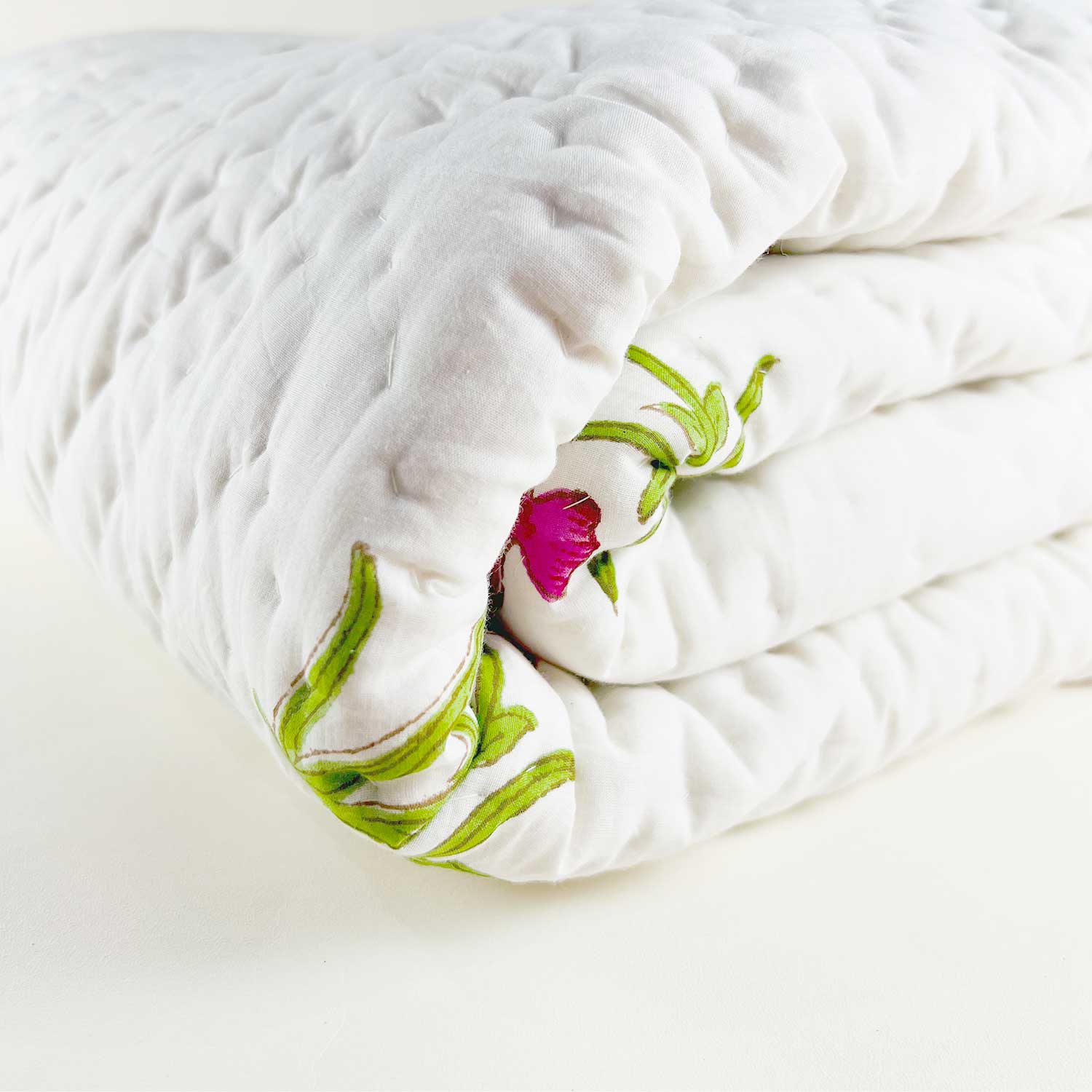 Wine Floral Double Sided Block Printed Cotton Quilt Single 60x90 Inches