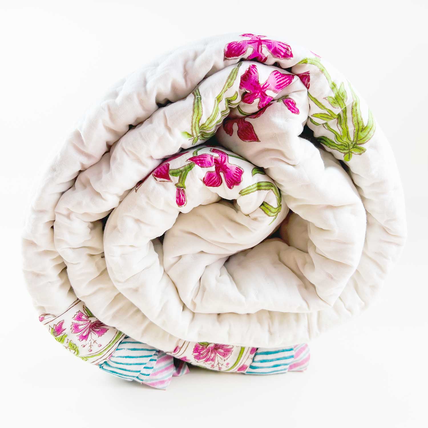 Wine Floral Double Sided Block Printed Cotton Quilt Single 60x90 Inches