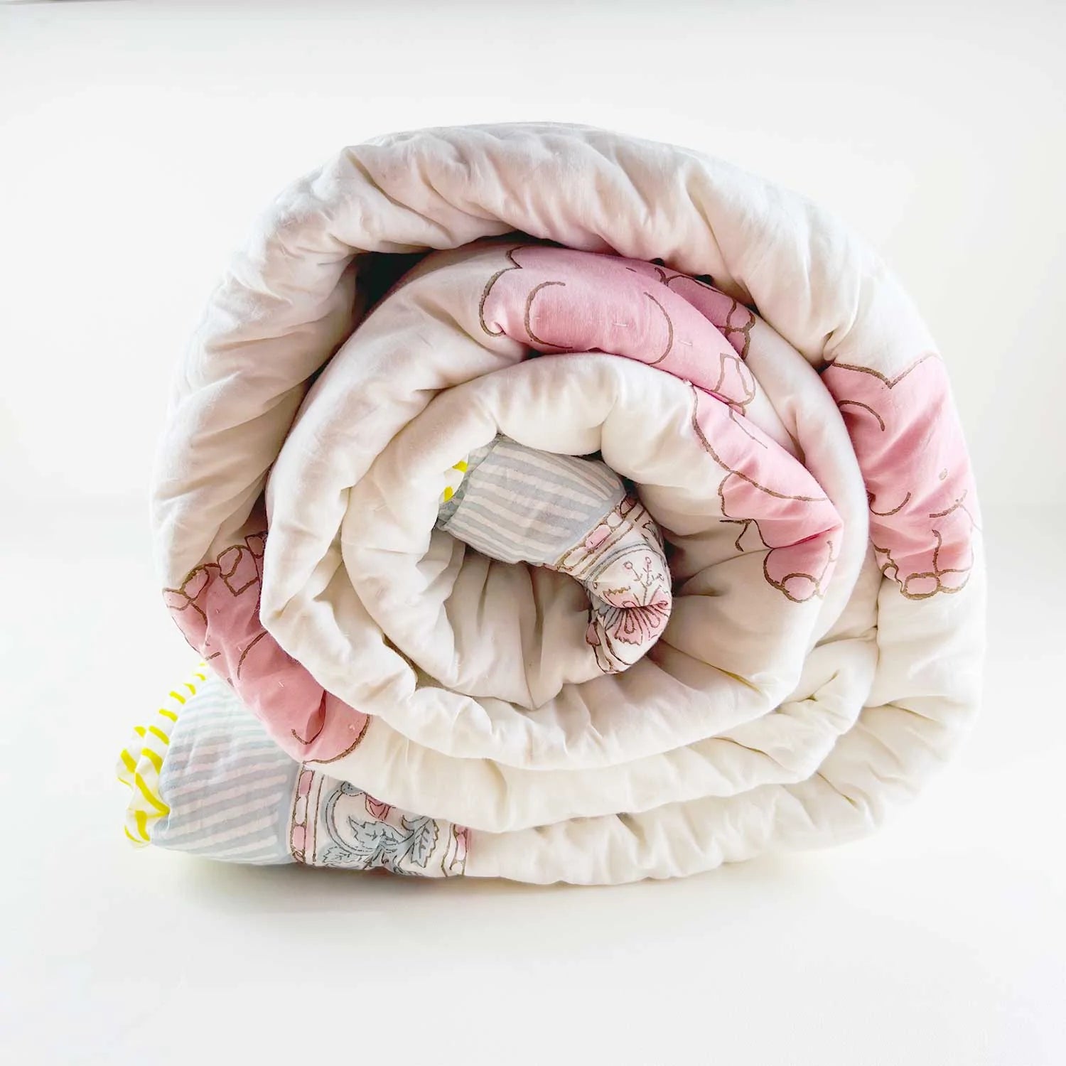 Cute Floral Double Sided Block Printed Cotton Quilt Single 60x90 Inches