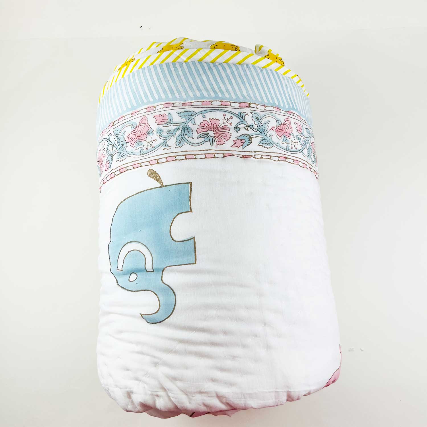 Cute Floral Double Sided Block Printed Cotton Quilt Single 60x90 Inches