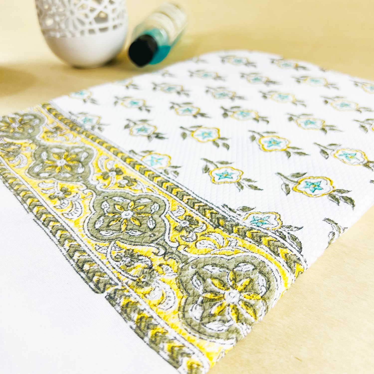 Yellow Flower Hand Block Print Cotton Bath Towel 60 inches x 30 inches