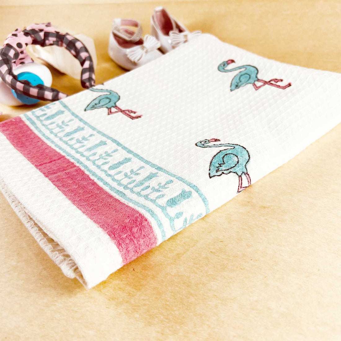 Pink Flamingo Hand Block Print Cotton Bath Towel 60 inches x 30 inches