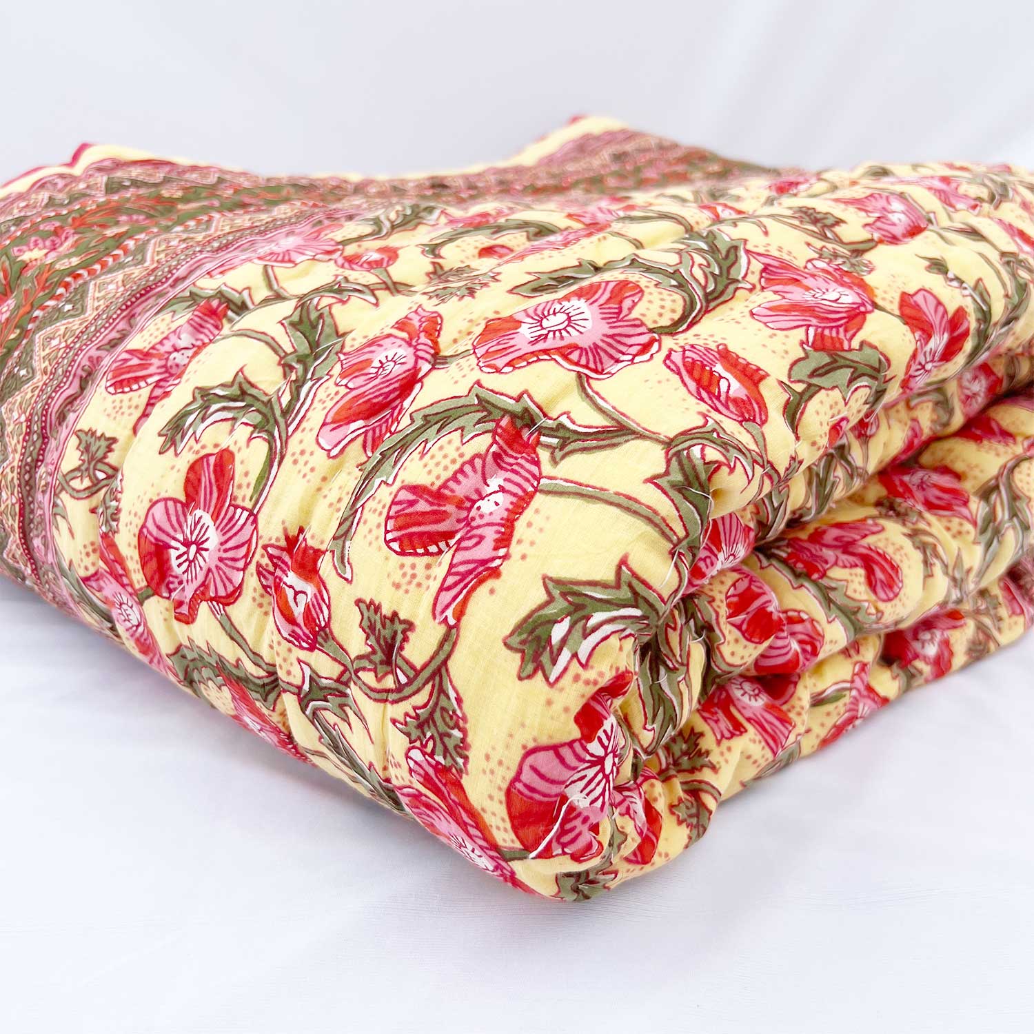 Red Jaal Block Printed Double sided Cotton Quilt - 90 inches x 108 inches