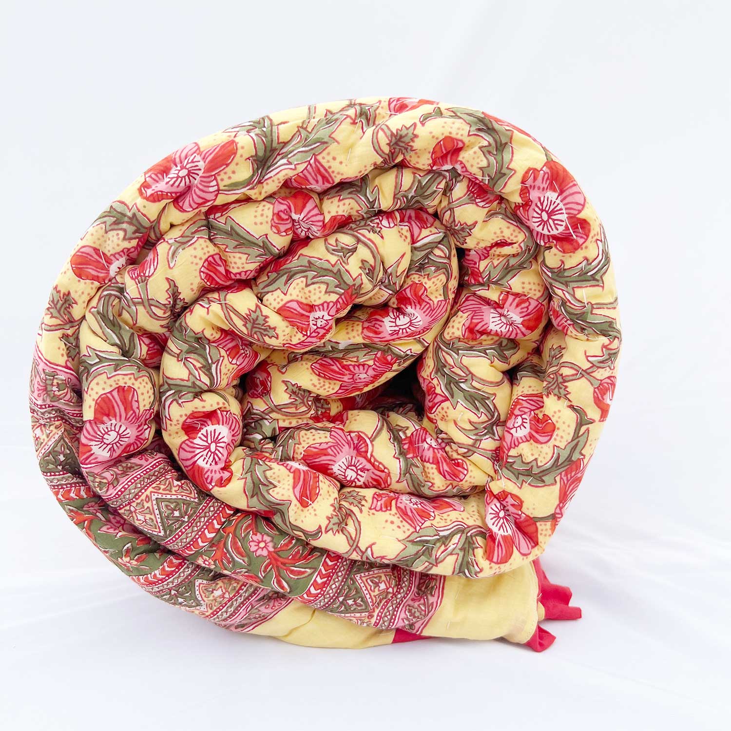 Red Jaal Block Printed Double sided Cotton Quilt - 90 inches x 108 inches