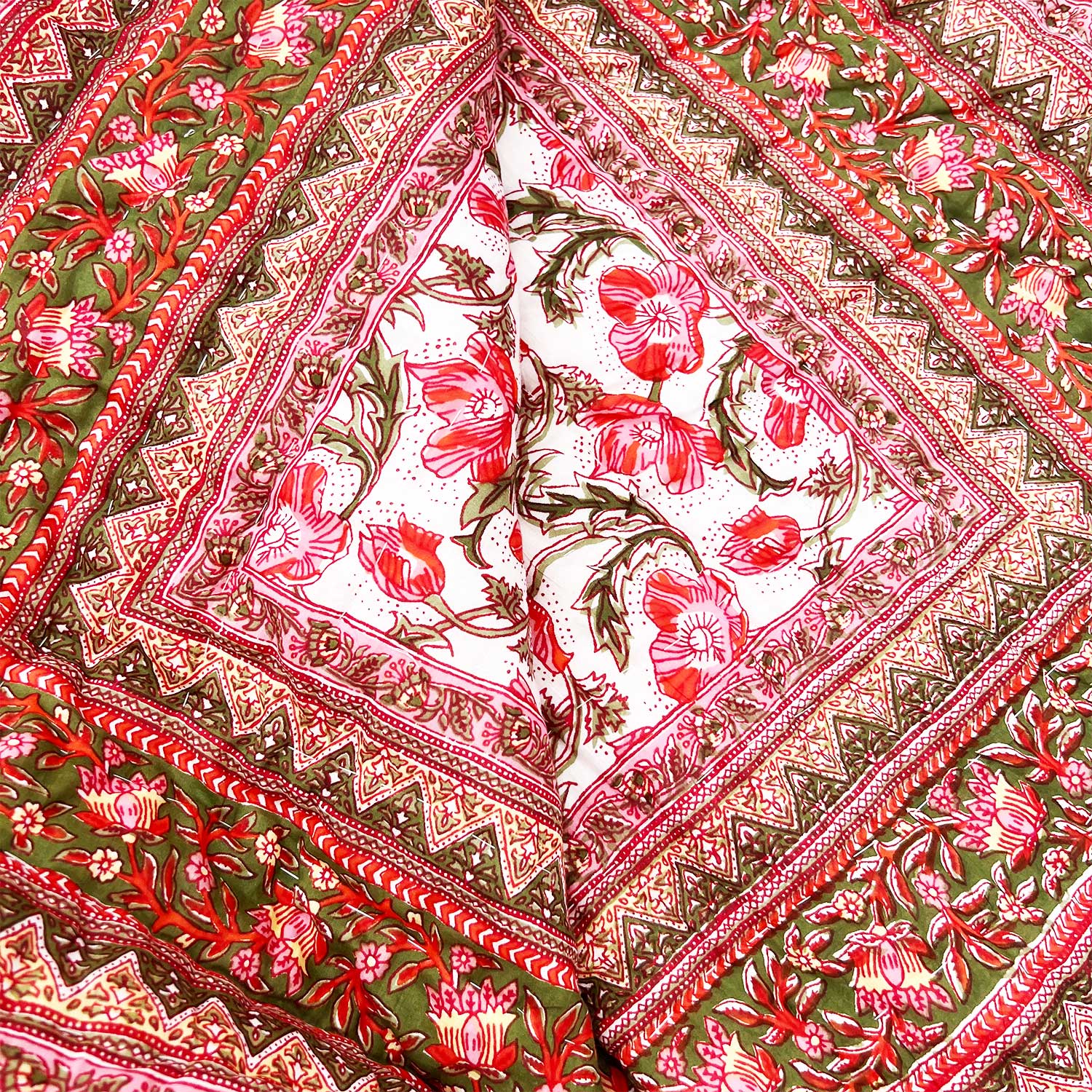 Red Jaal Block Printed Double sided Cotton Quilt - 90 inches x 108 inches