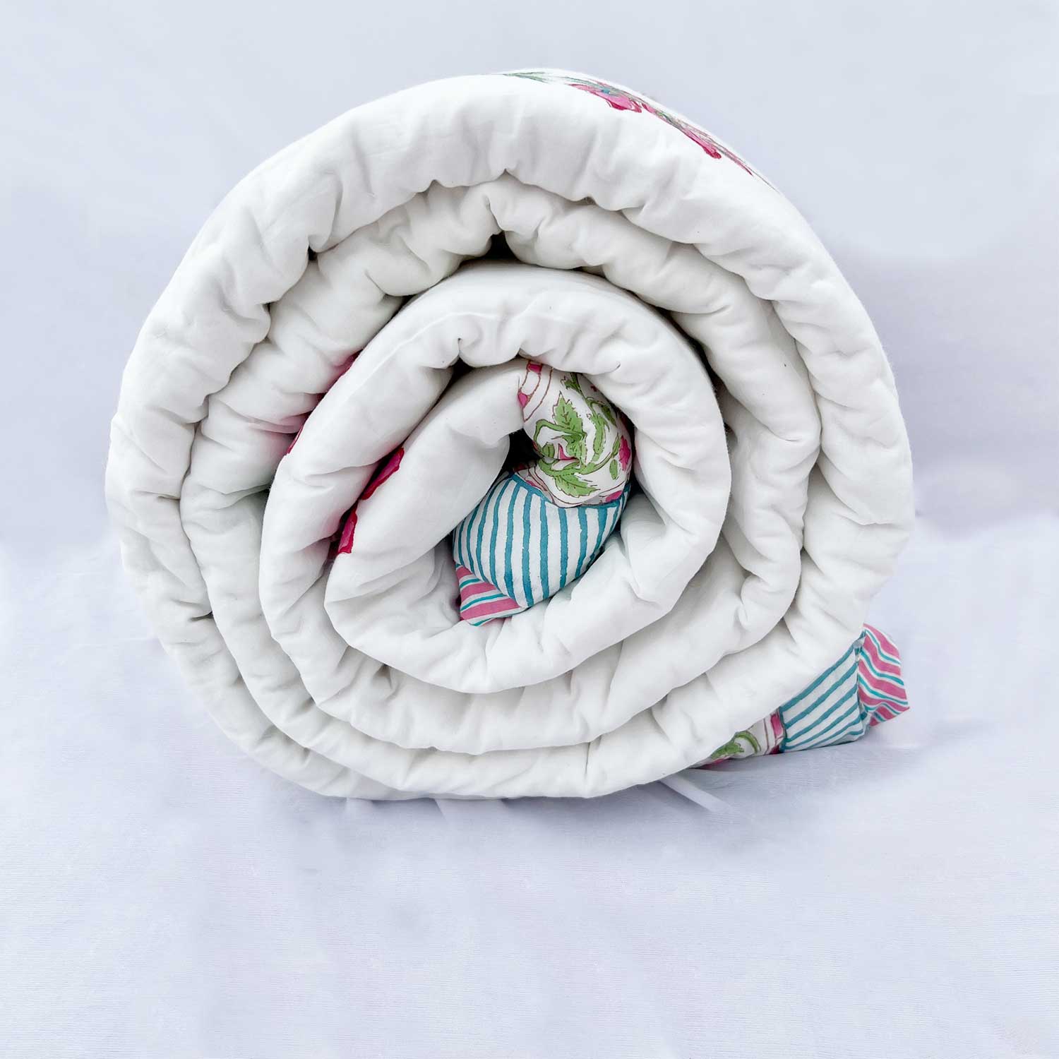 Lotus Jaal Block Printed Double sided Cotton Quilt - 90 inches x 108 inches