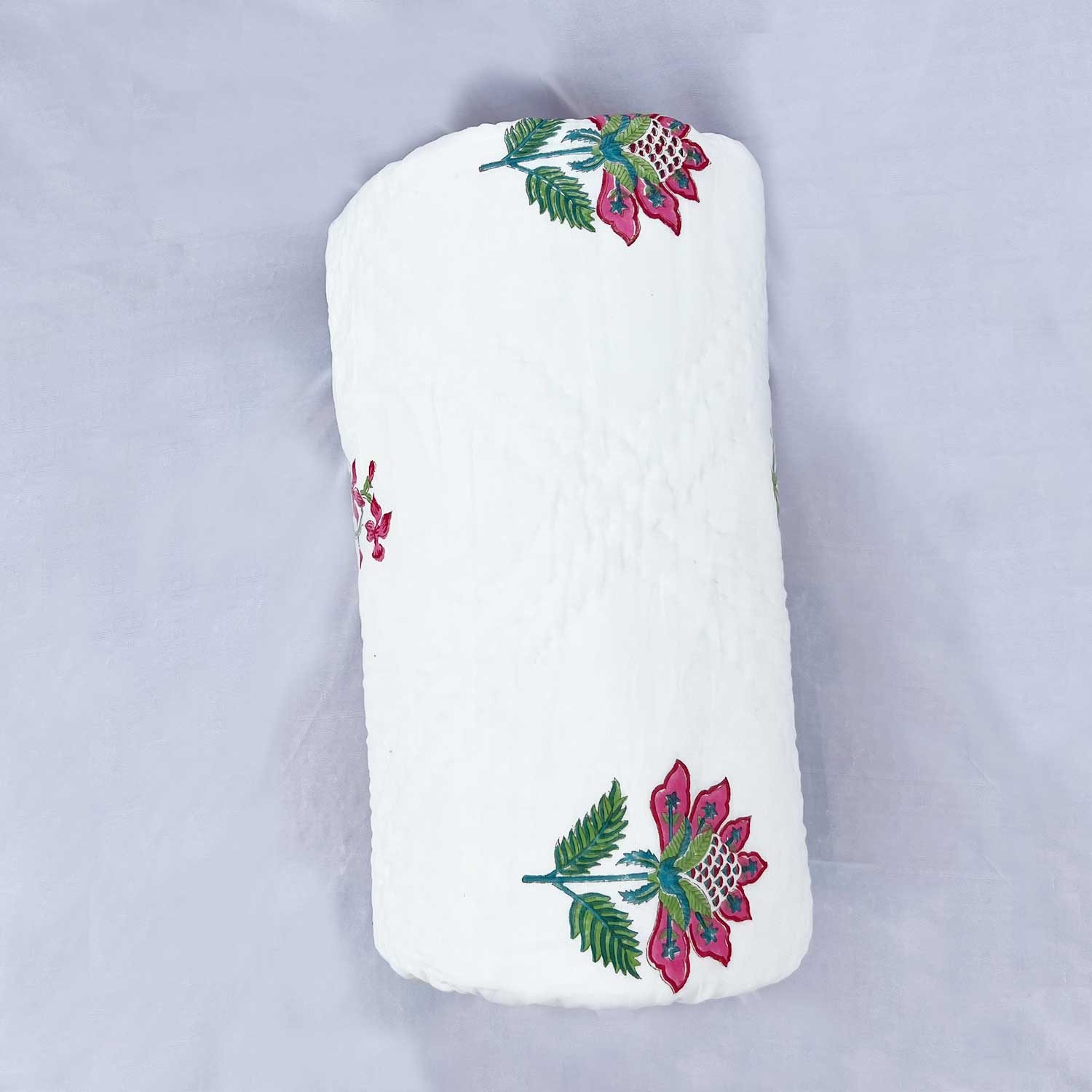 Lotus Jaal Block Printed Double sided Cotton Quilt - 90 inches x 108 inches