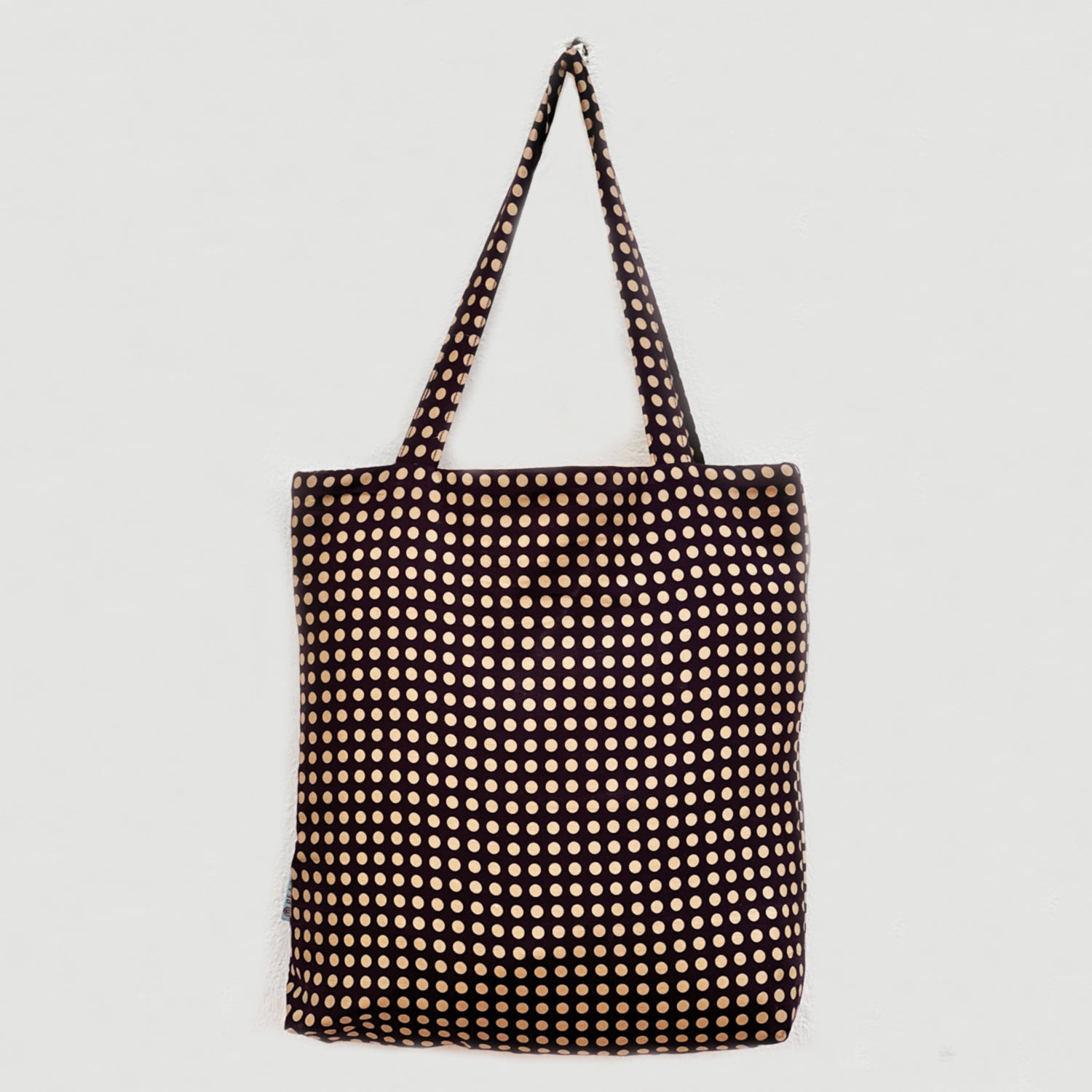Brown Polka Dot Draw String Crochet Tote Bag