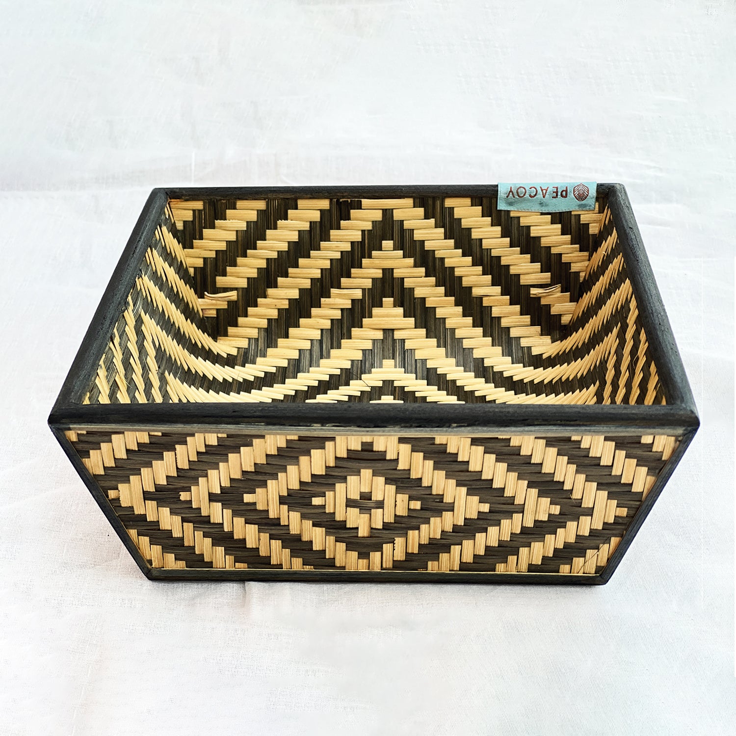 Cute Green Bamboo Fruit Basket - 8 x 8 x 4 inches