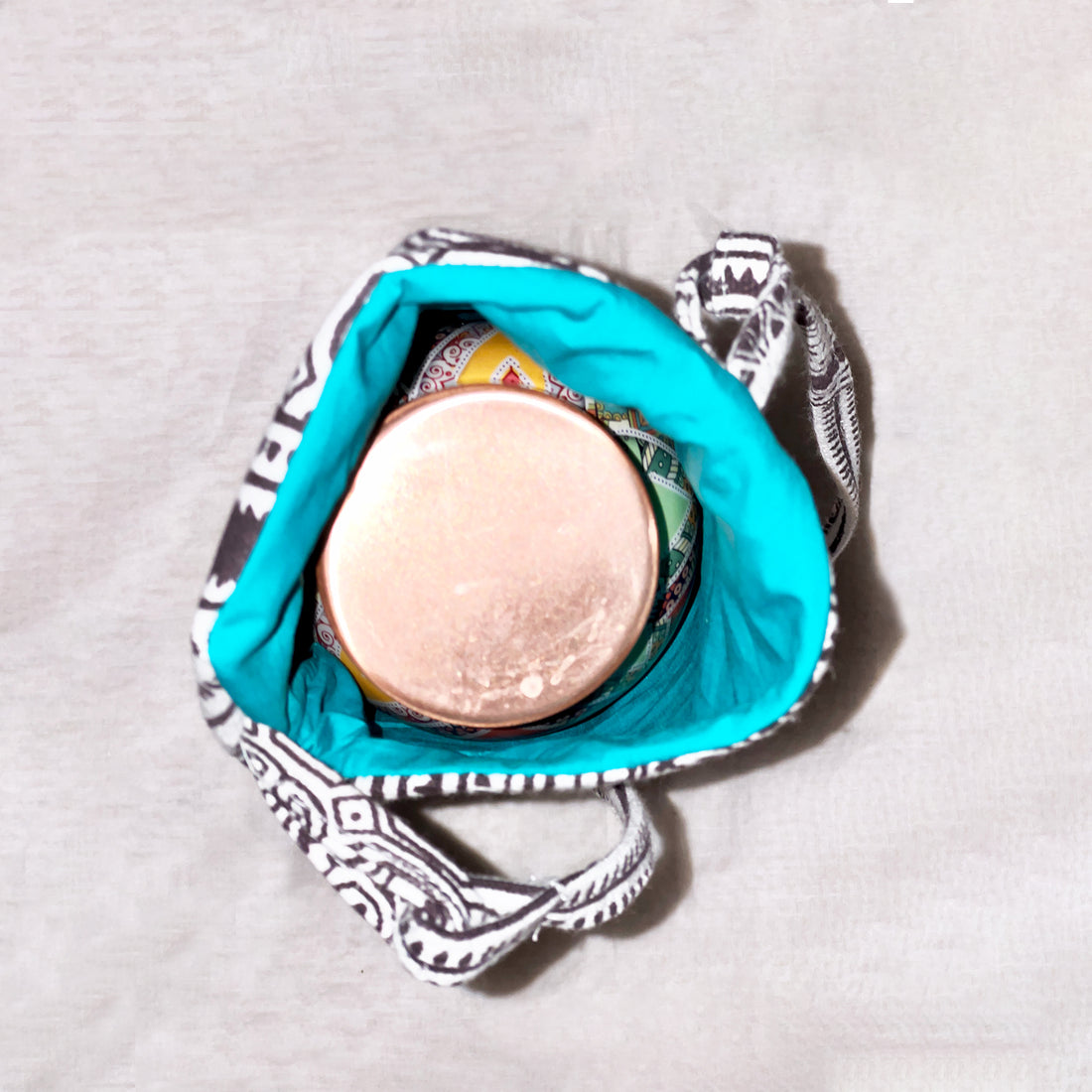 Black and White Cotton Canvas Bottle Cover/Bag - 13 inches x 6 inches