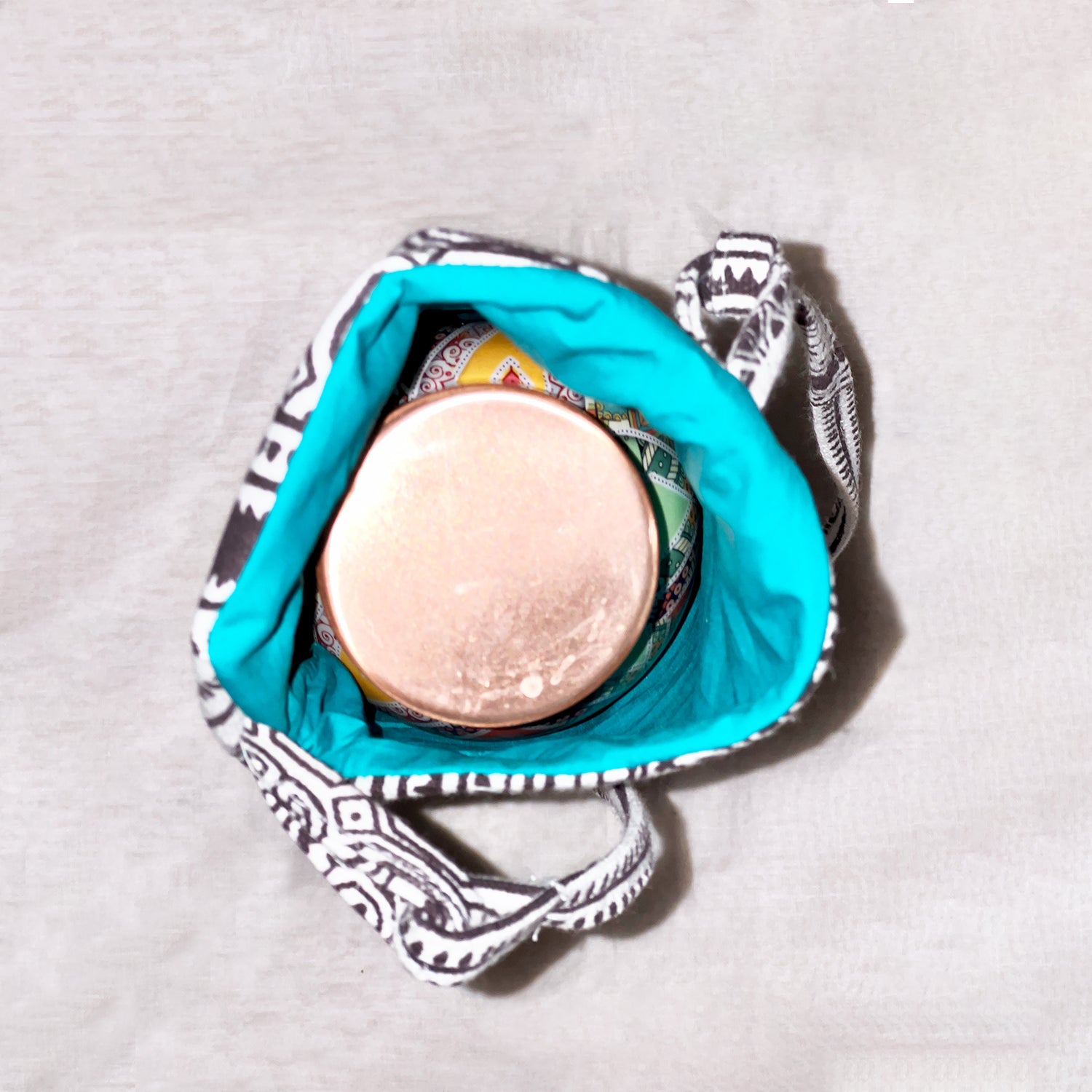 Black and White Cotton Canvas Bottle Cover/Bag - 13 inches x 6 inches