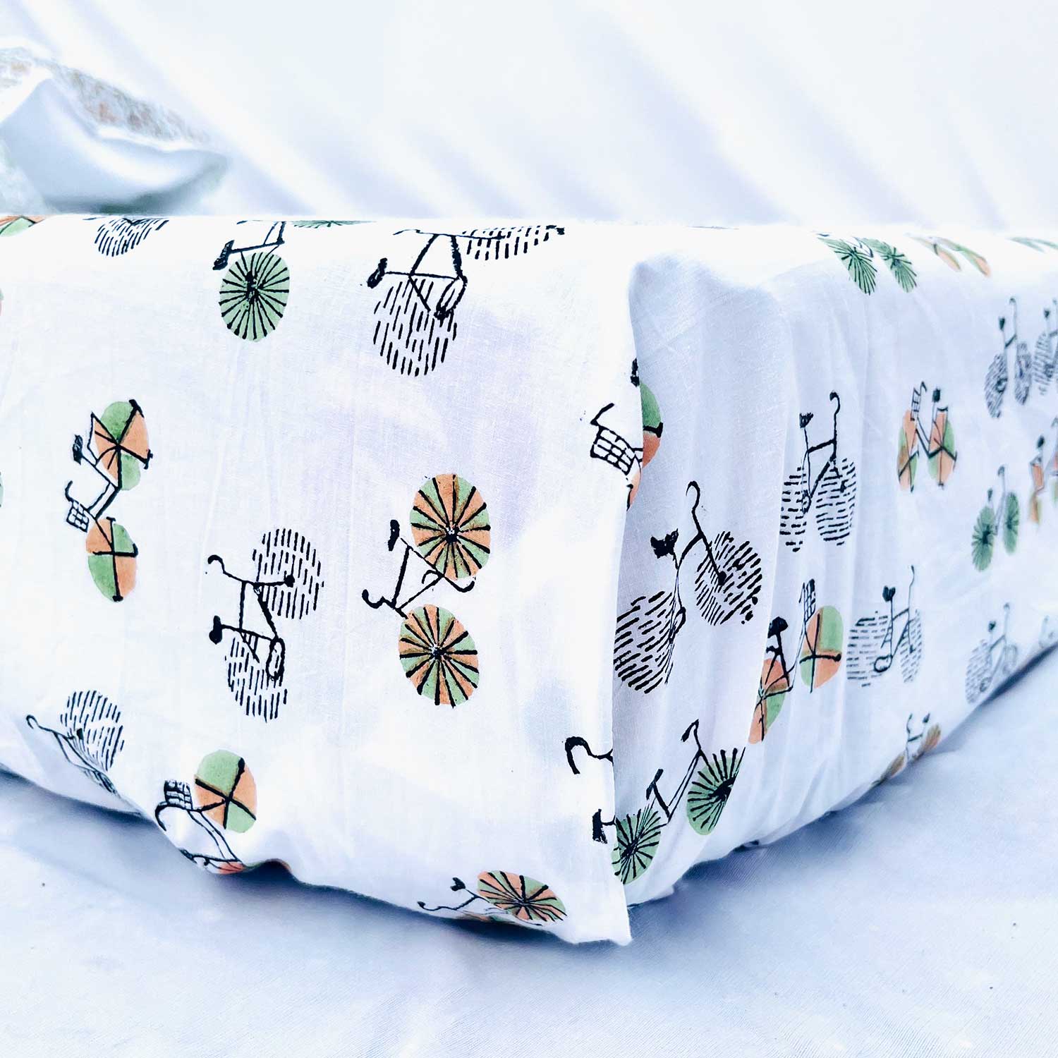 Cycle Block Printed Cotton Double Bedsheet Set With Pillow Cover - 60 inches x 90 inches