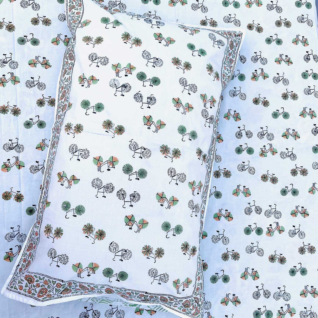 Cycle Block Printed Cotton Double Bedsheet Set With Pillow Cover - 60 inches x 90 inches