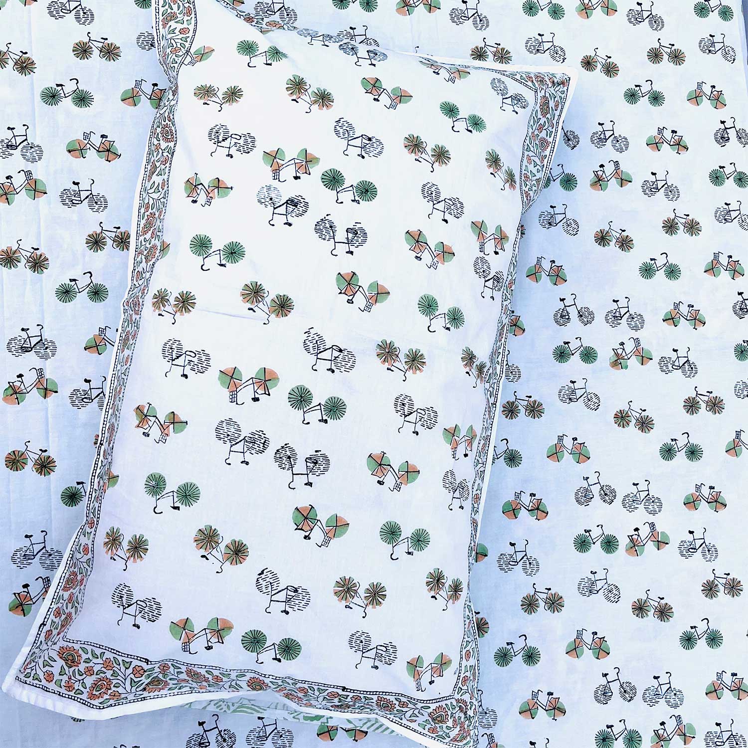 Cycle Block Printed Cotton Double Bedsheet Set With Pillow Cover - 60 inches x 90 inches