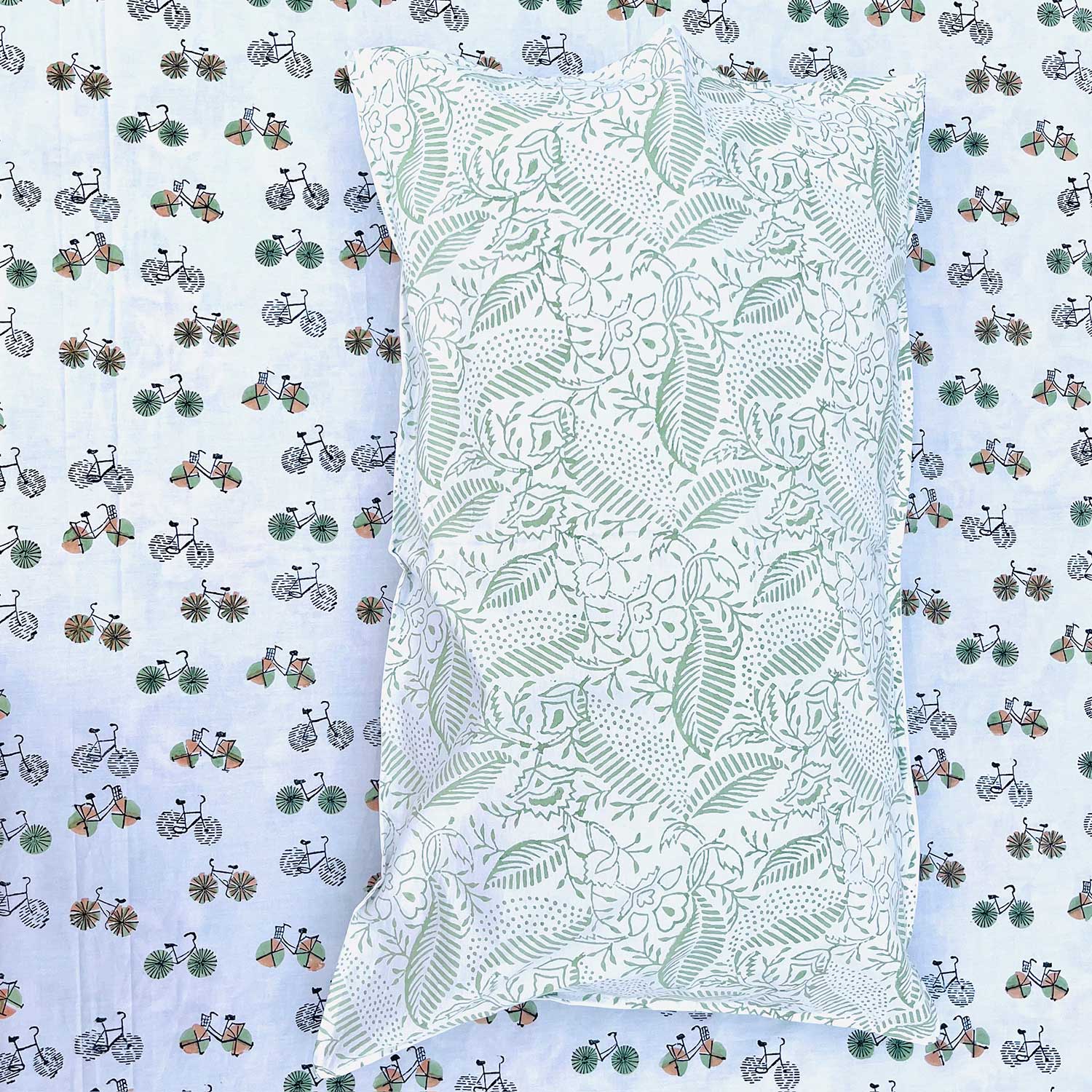 Cycle Block Printed Cotton Double Bedsheet Set With Pillow Cover - 60 inches x 90 inches