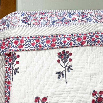 White & Red Soft Cotton Floral Printed Quilt - 60 inches x 90 inches