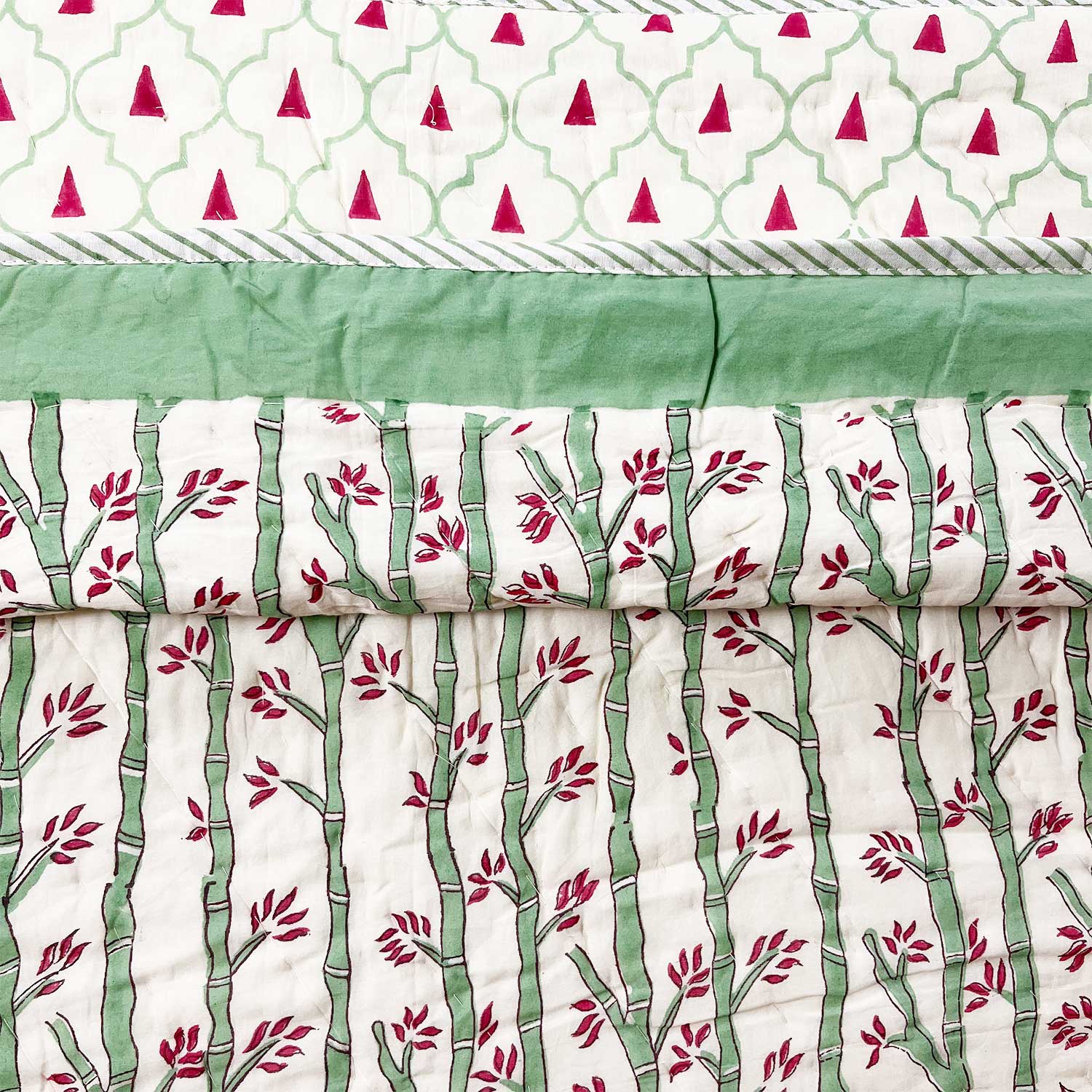 Vine Green & White Soft Cotton Bamboo Printed Quilt - 90 inches x 60 inches
